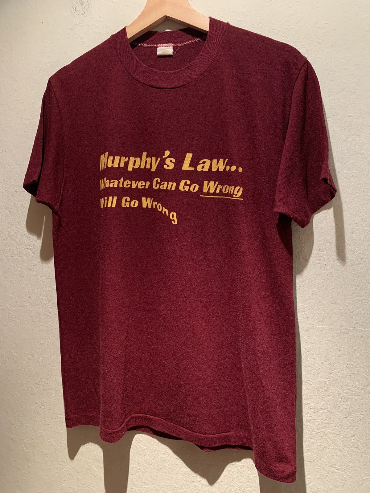 image of Vintage 70's Murphy’S Law Humor Single Stitch T-Shirt in Maroon, Men's (Size Large)