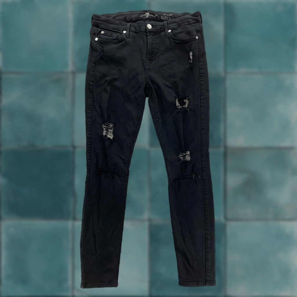 7 For All Mankind 7 For All Mankind Jeans Women's 29 Ankle Skinny Black Stretch Denim Distressed Denim Size 30" / US 8 / IT 44 - 1 Thumbnail