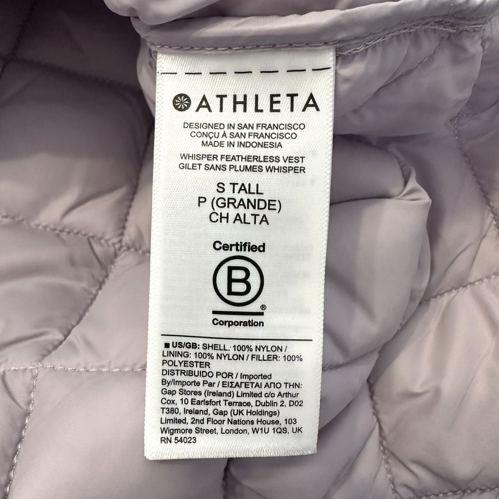 Athleta Athleta Vest Womens S Tall Whisper Featherless Gilet Quilted Puffer Lavender Vest Tall Purple Lightweight Wind-Resistant Zip Brn - Mens Women Girls Size S / US 4 / IT 40 - 6 Thumbnail