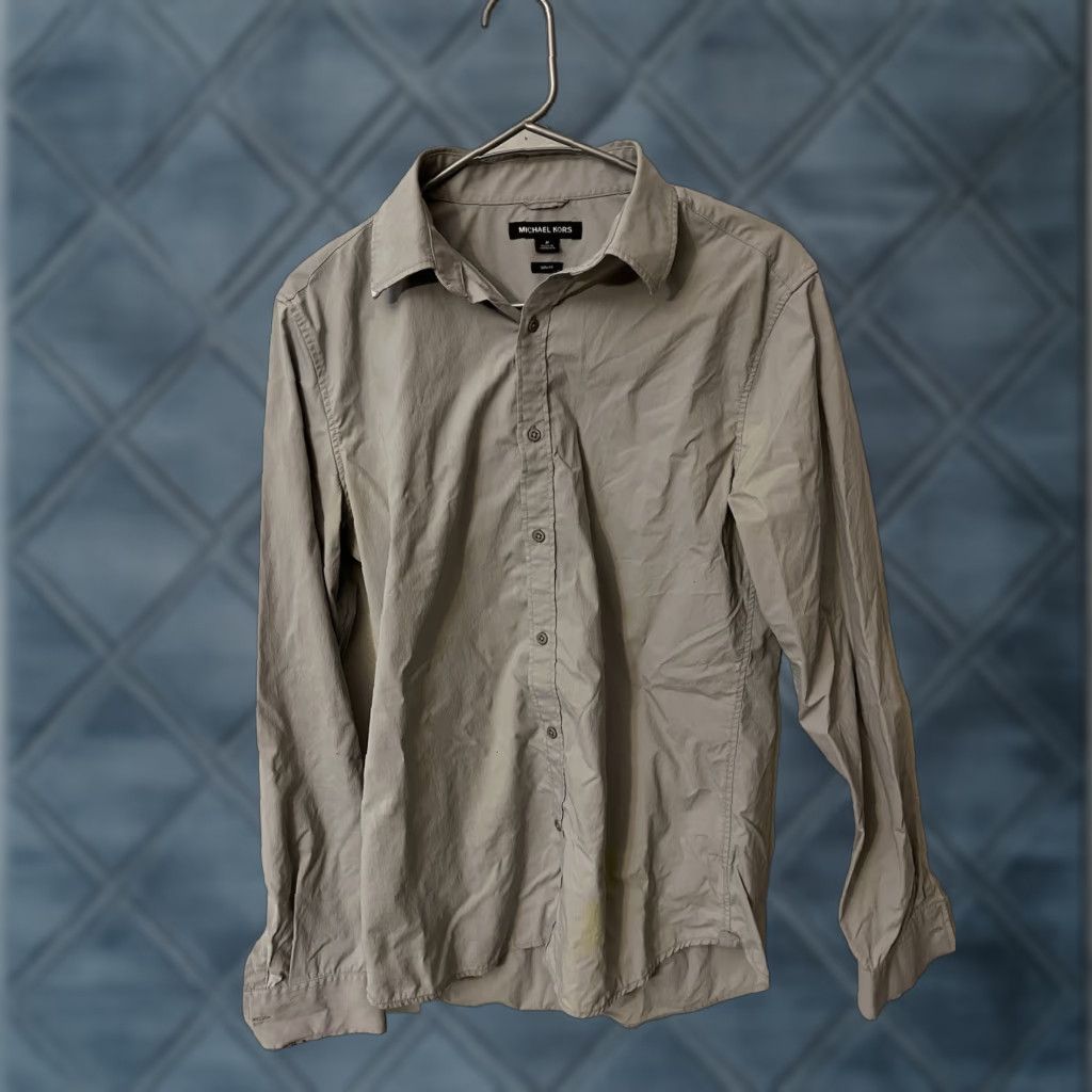 Michael Kors Michael Kors Mens Shirt M Gray Solid Slim Fit Long Sleeve Button Up Nylon Elastane Slimming Size US M / EU 48-50 / 2 - 1 Thumbnail