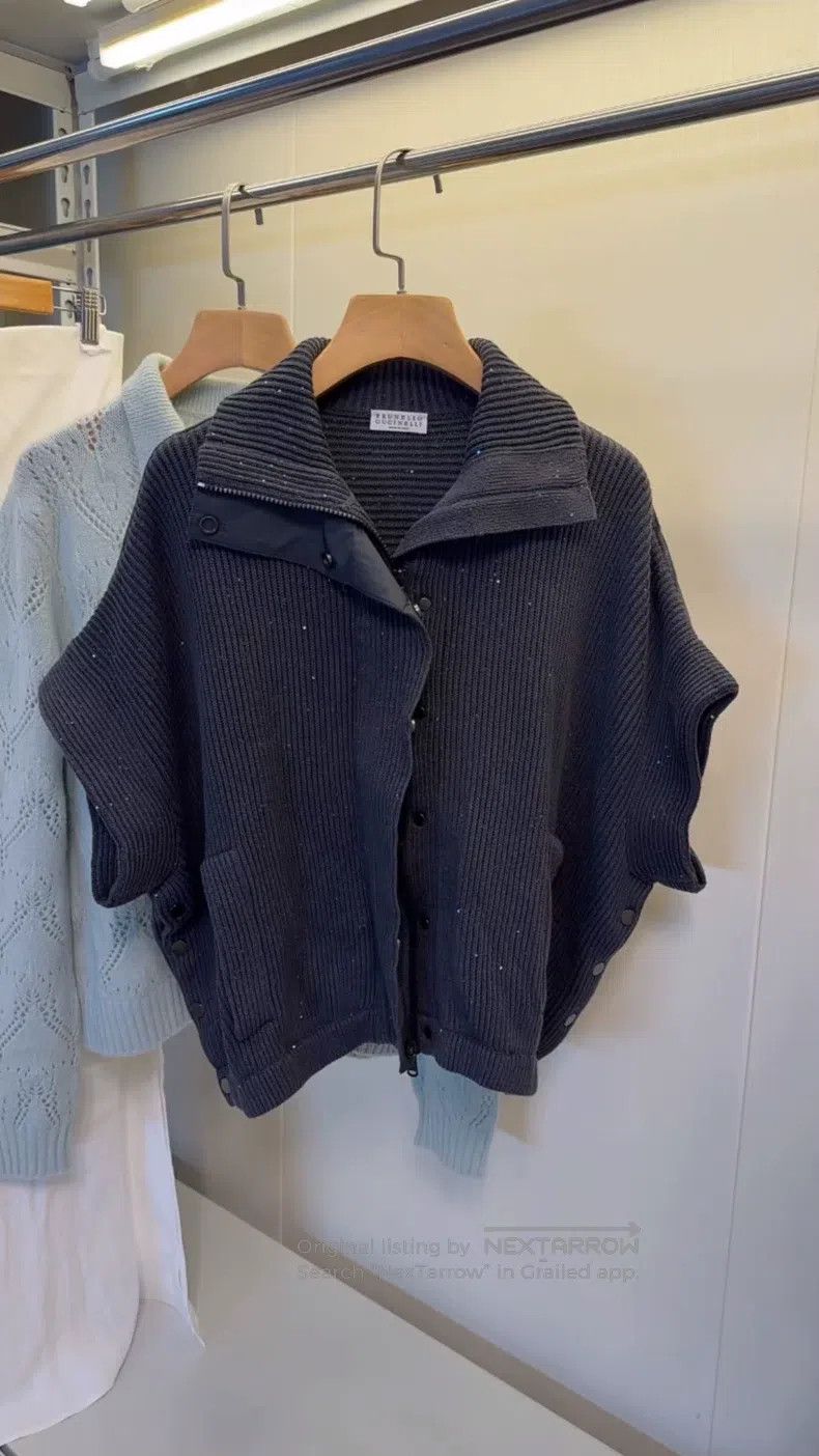 Brunello Cucinelli Brunello Cucinelli Sequined Rib Knit Cloak Jacket Size XS / US 0-2 / IT 36-38 - 1 Thumbnail