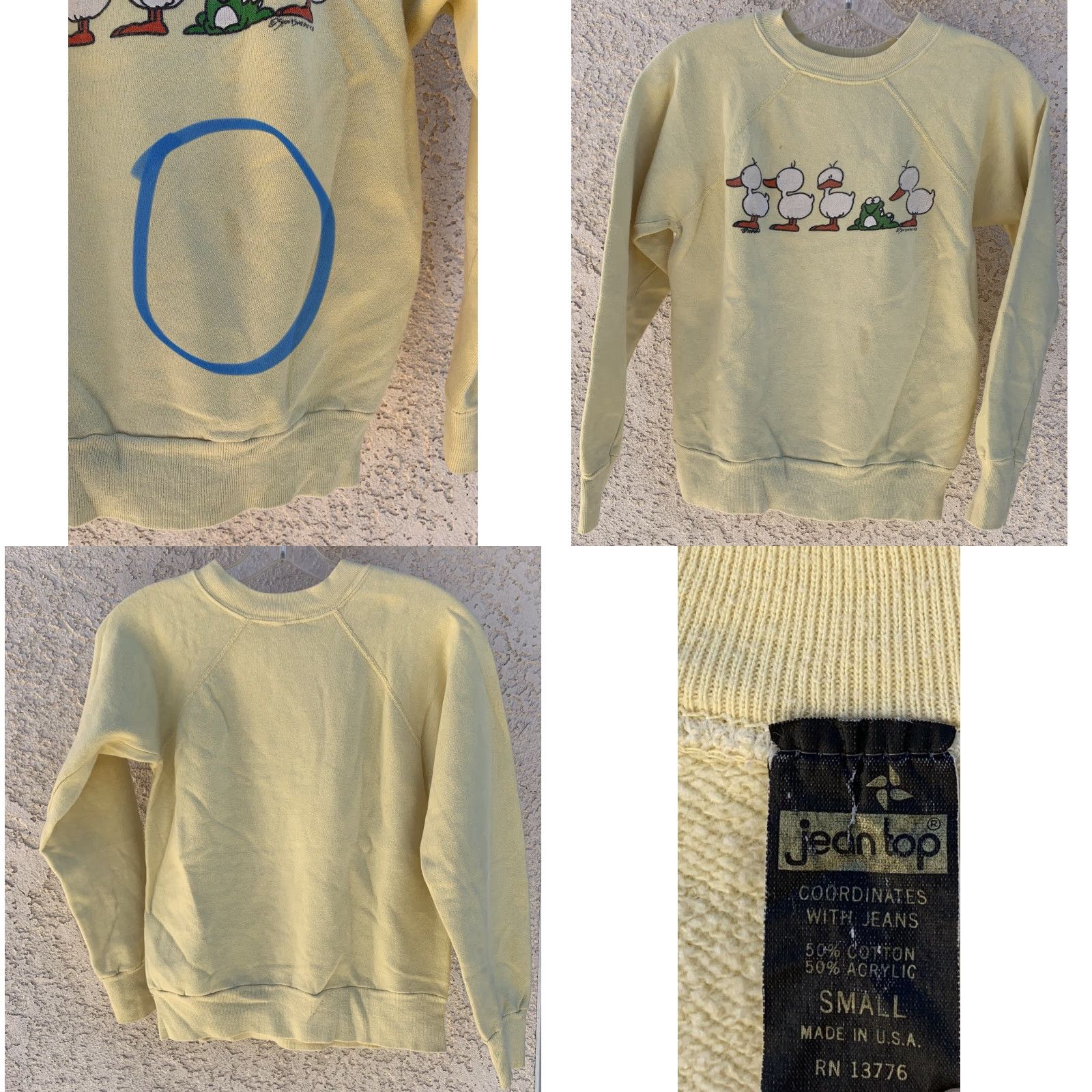 Vintage VINTAGE Jean Top Raglan Sweatshirt Ducks Frog Size S Yellow 80s Women Sweatshirt Pullover Raglan Runs Small Size S / US 4 / IT 40 - 9 Thumbnail