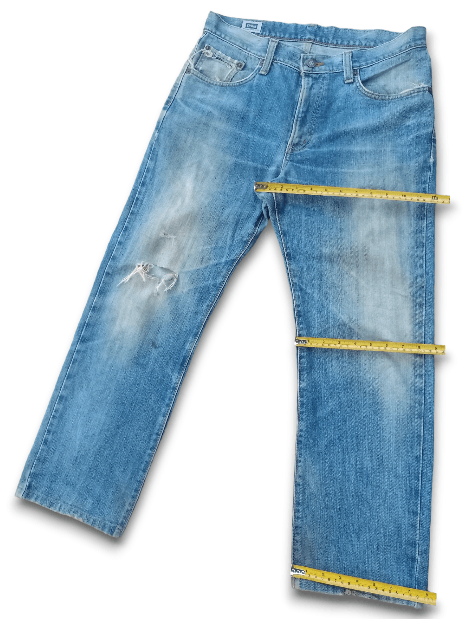 Edwin × Japanese Brand Vintage Edwin Japan Blue Wash Distressed Loose Jeans Size US 32 / EU 48 - 12 Thumbnail