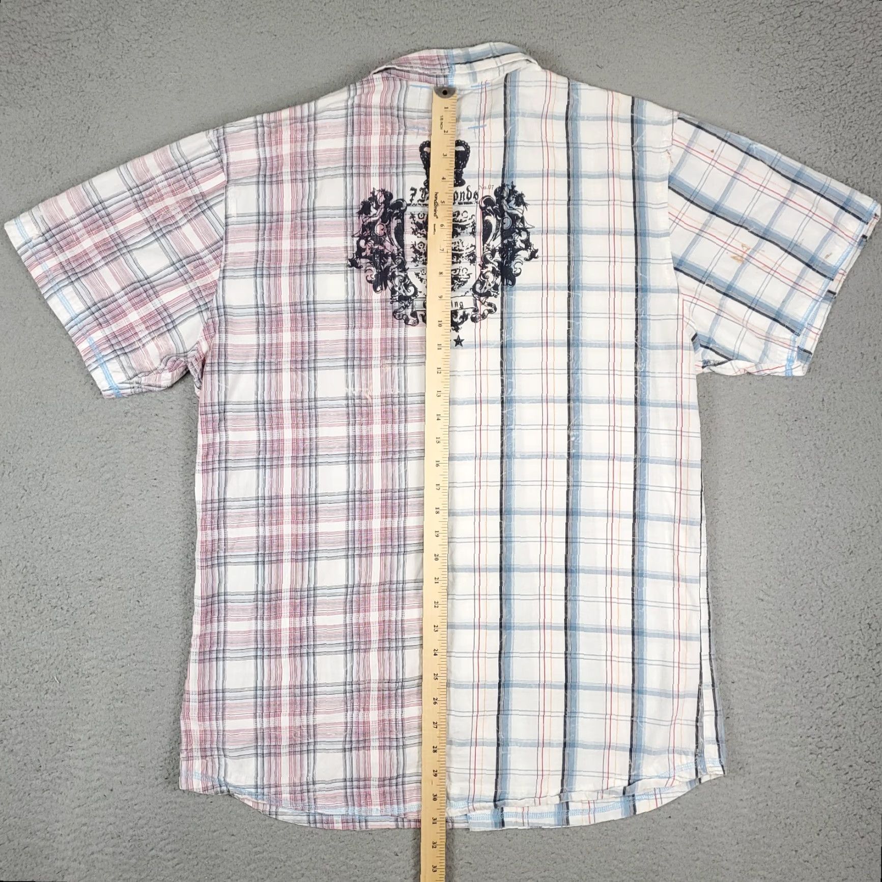Vintage 7 Diamonds Button-Up Shirt Snap Plaid Blue 2XL Mens Regular Short Sleeve Vintage-Style? Note: Ensure clarity. Size US XXL / EU 58 / 5 - 7 Thumbnail