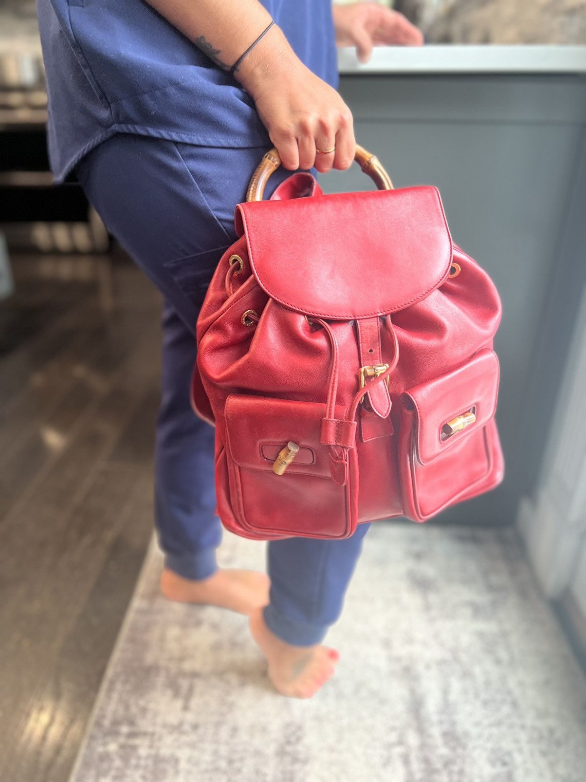Gucci Vintage Gucci Red Bamboo Backpack – Y2K Tom Ford Era Size ONE SIZE - 17 Thumbnail