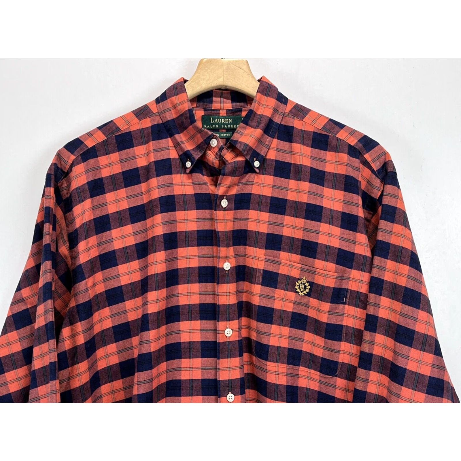 Ralph Lauren Lauren Ralph Lauren Plaid Button Down Shirt Mens Medium Orange Navy Cotton Size US M / EU 48-50 / 2 - 3 Thumbnail