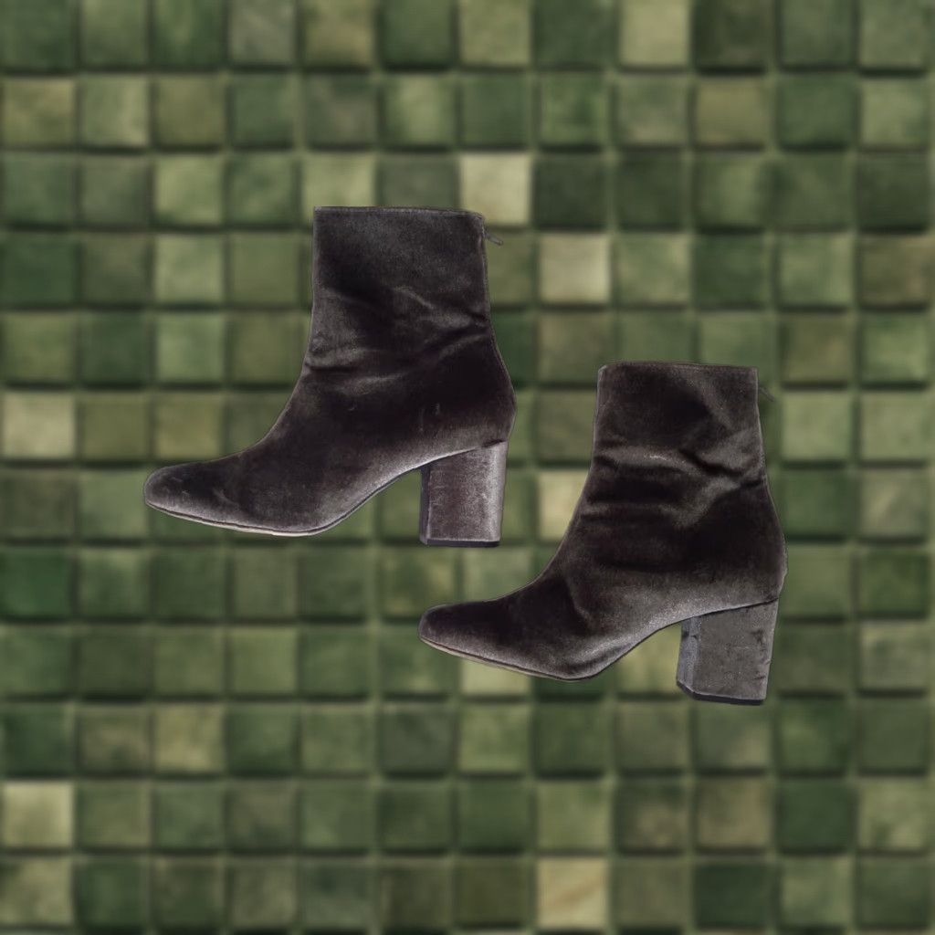 Free People Free People Boots Ankle 7.5 Velvet Cecile Block Heel Gray/Silver Women Size US 8 / IT 38 - 1 Thumbnail