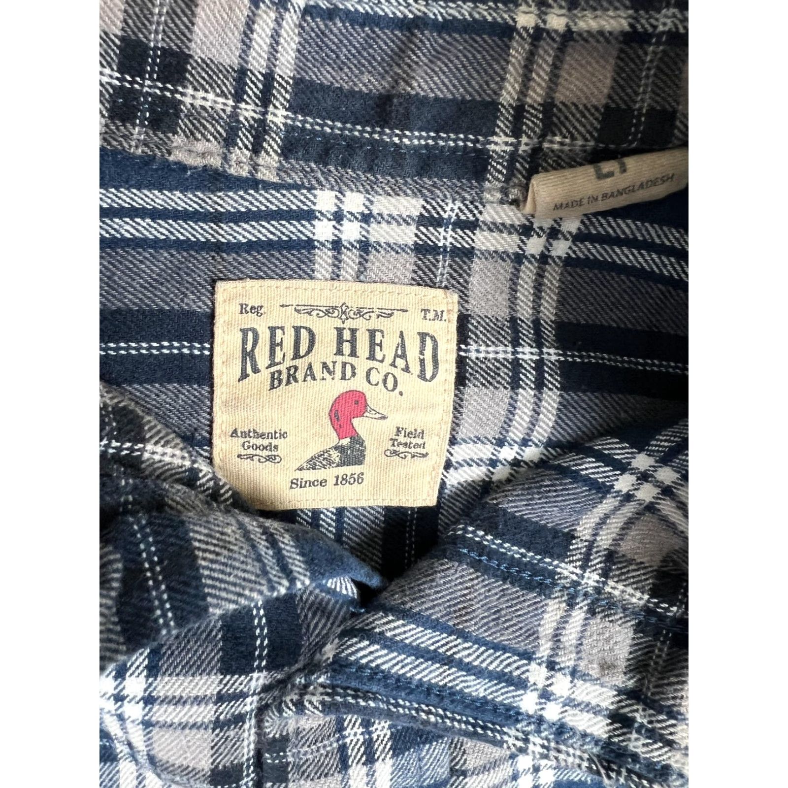 All Blues RedHead Shirt Mens LT Large Tall Blue Plaid Flannel Long Sleeve Button Up Pockets Size US L / EU 52-54 / 3 - 3 Thumbnail