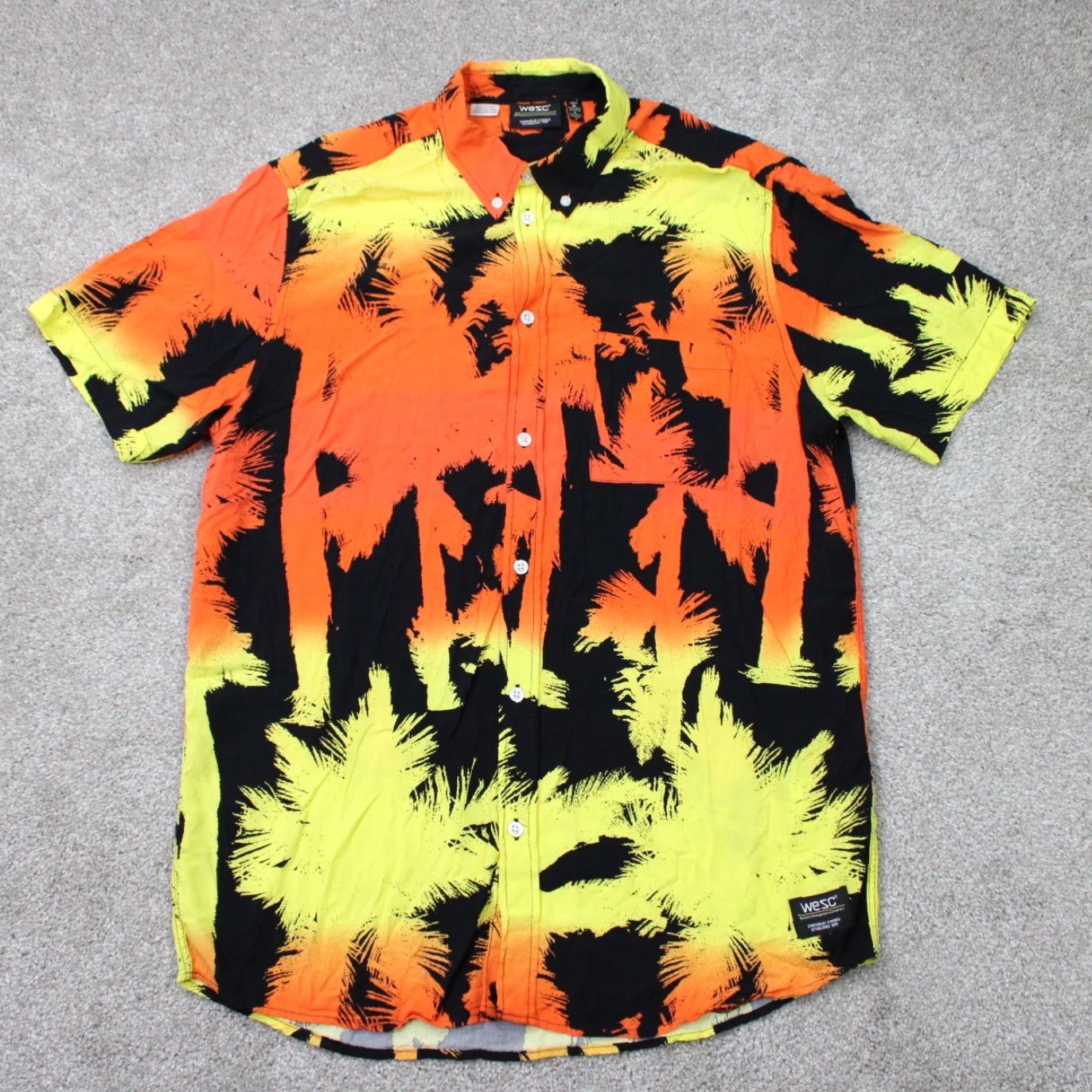 WeSC WESC Hawaiian Shirt Mens M Orange/Yellow S/S Button-Down Floral Casual Shirt Size US M / EU 48-50 / 2 - 2 Thumbnail