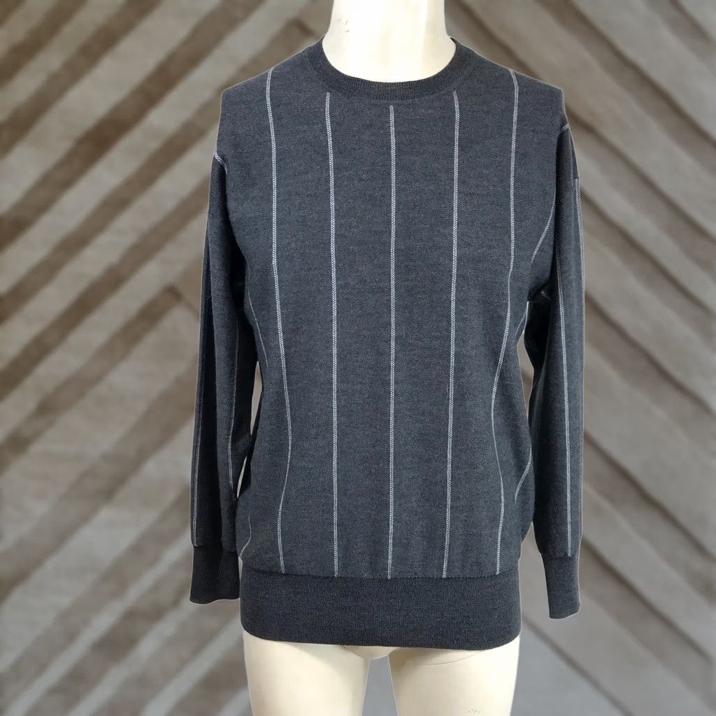M.M.LaFleur M.M.LaFleur Charcoal Grey 100% Merino Wool Pinstripe Crewneck Sweater Mens M Size US M / EU 48-50 / 2 - 1 Thumbnail