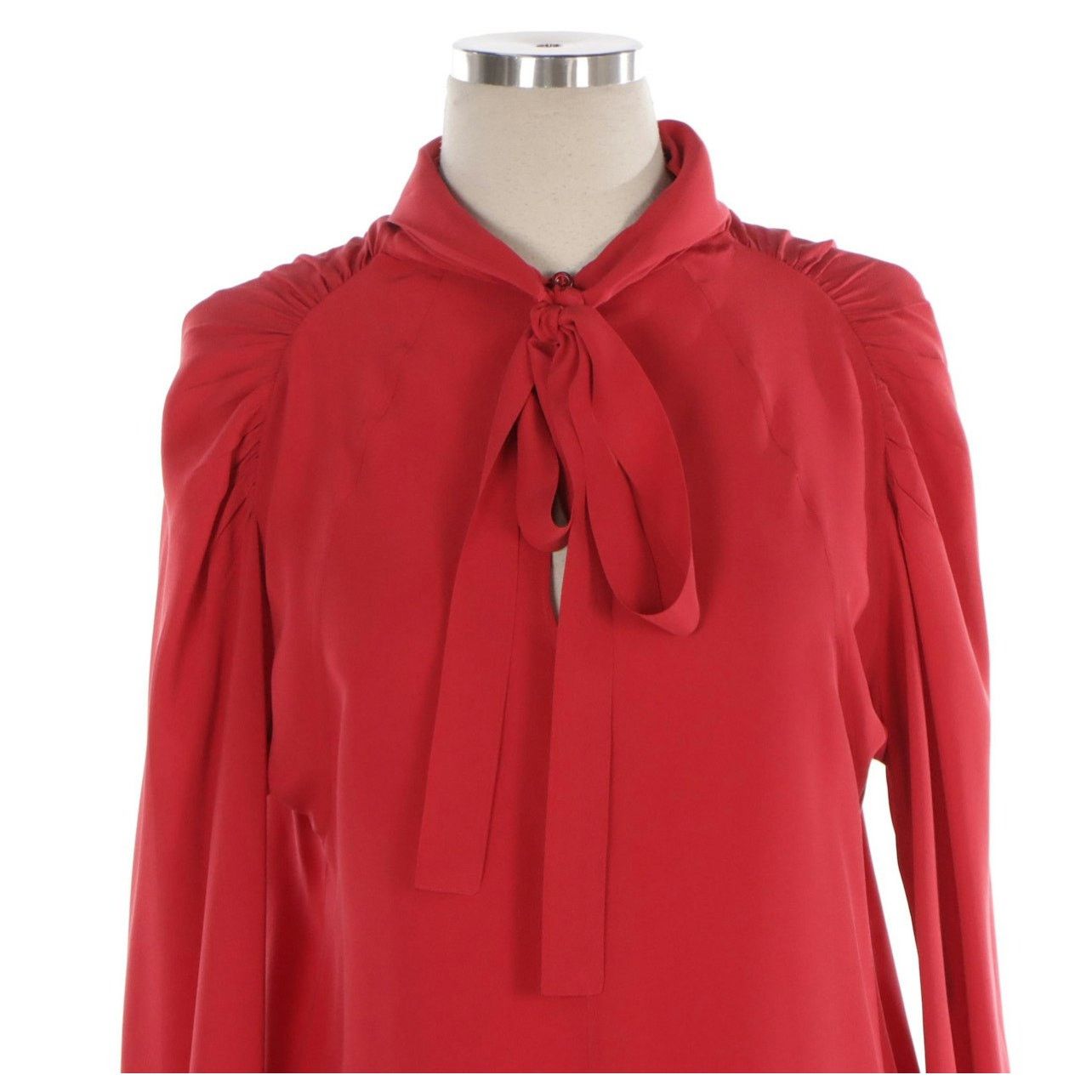 Prada Prada Red Silk Tie-Neck Blouse with Ruched Shoulders Size S / US 4 / IT 40 - 4 Thumbnail