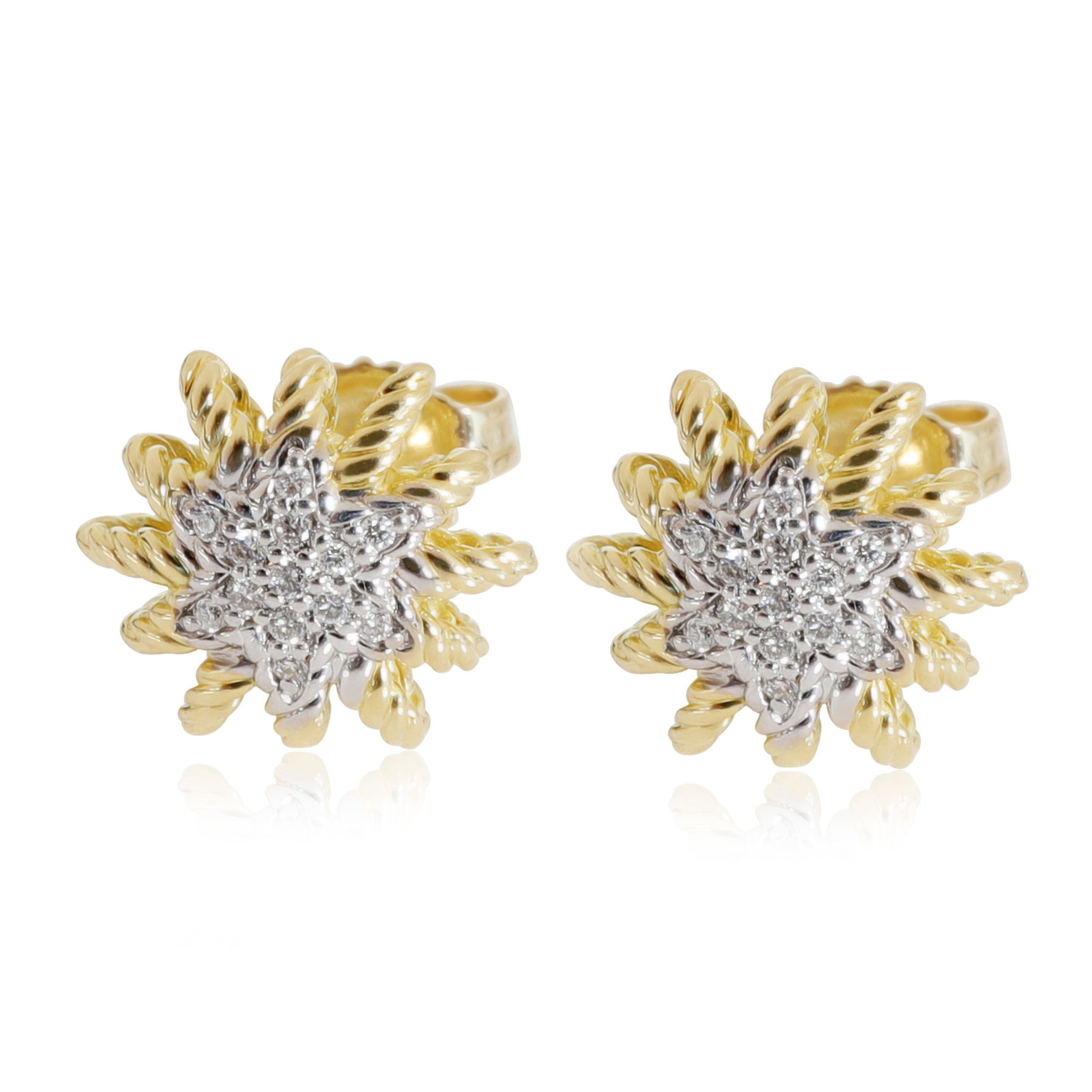 image of David Yurman Starburst Diamond Stud Earrings In18 Karat Yellow Gold 0.14 Ctw, Women's