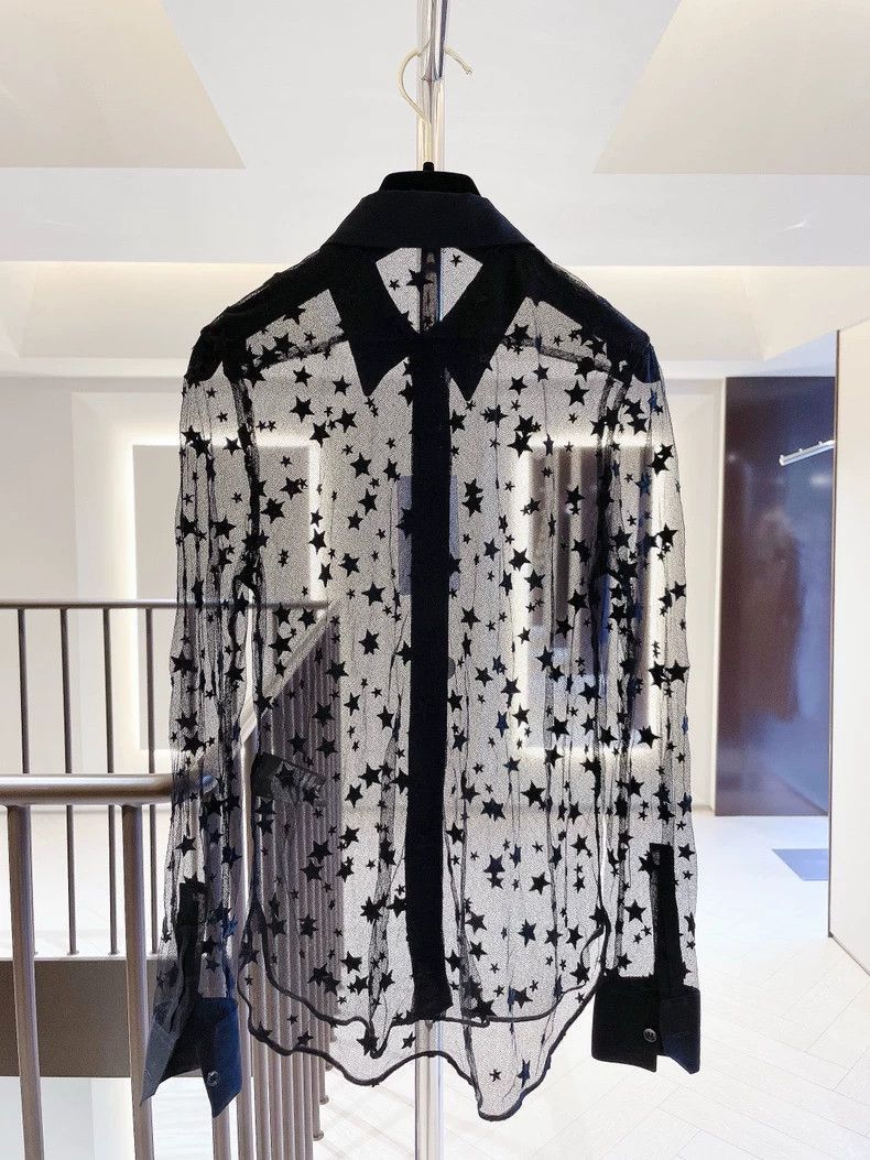 Saint Laurent Paris Saint Laurent Black Star Mesh Long Sleeve Shirt- Size US M / EU 48-50 / 2 - 2 Thumbnail