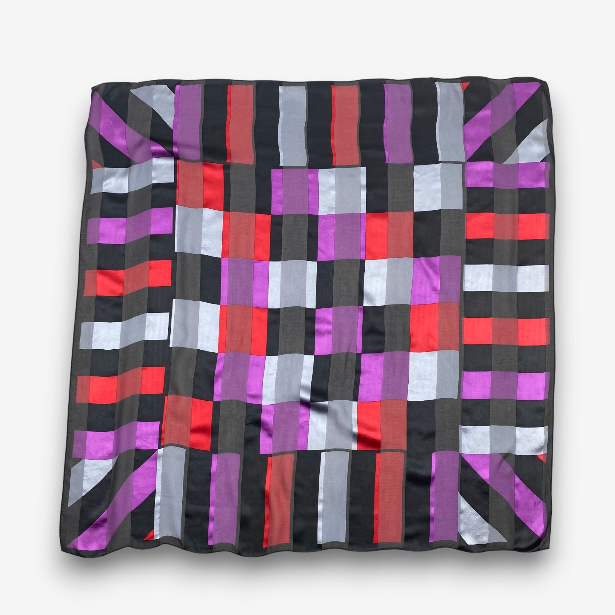 Japanese Brand Vintage Geometric Stripes SILK Scarf Twill Wraps Scarves Size ONE SIZE - 2 Thumbnail