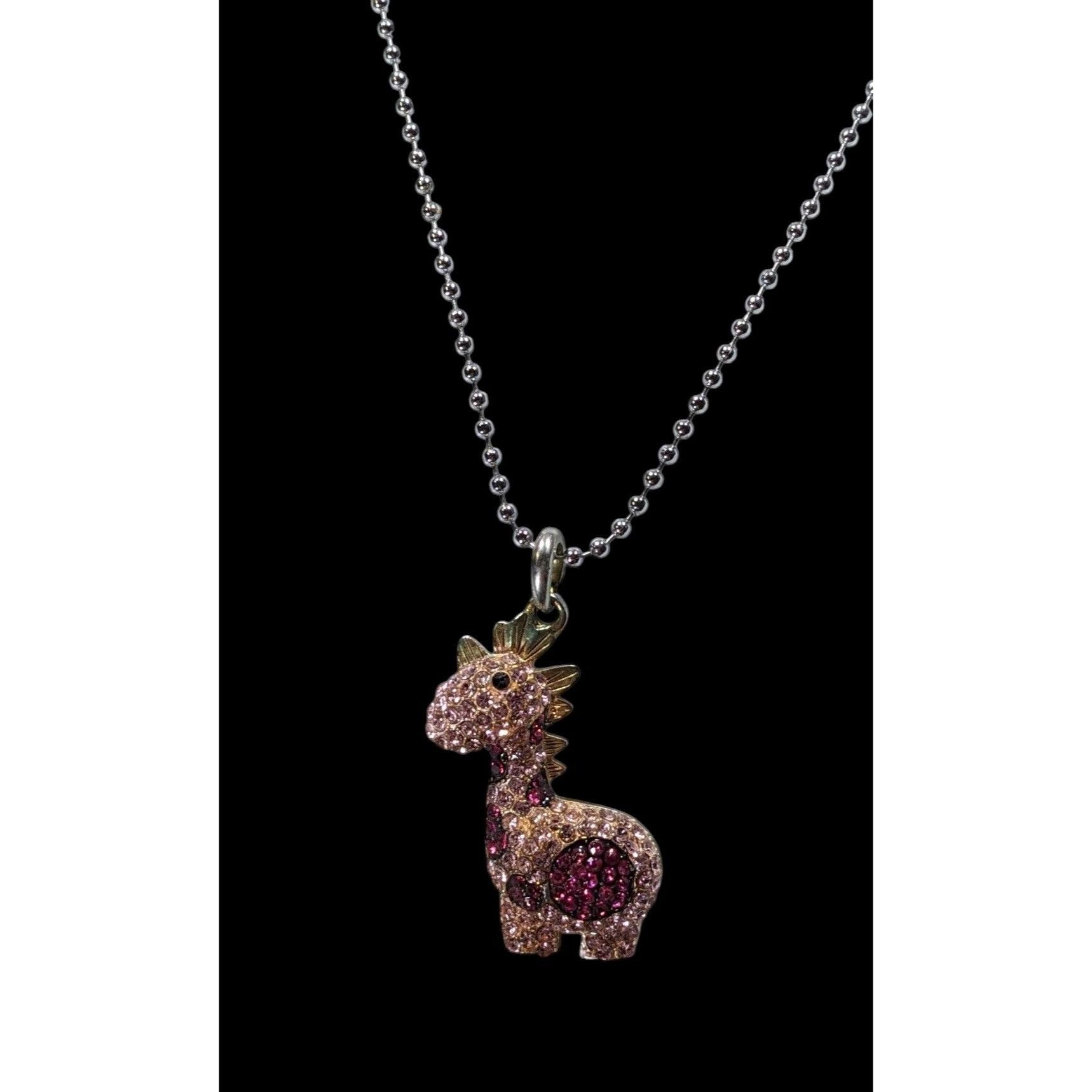 Other Pink Rhinestone Dinosaur Pendant Necklace With Silver Ball C Size ONE SIZE - 2 Thumbnail