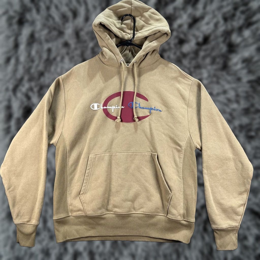 Champion Champion Reverse Weave Hoodie Mens Large Tan Pullover Script Logo Embroidered Hoodie Size US L / EU 52-54 / 3 - 1 Thumbnail
