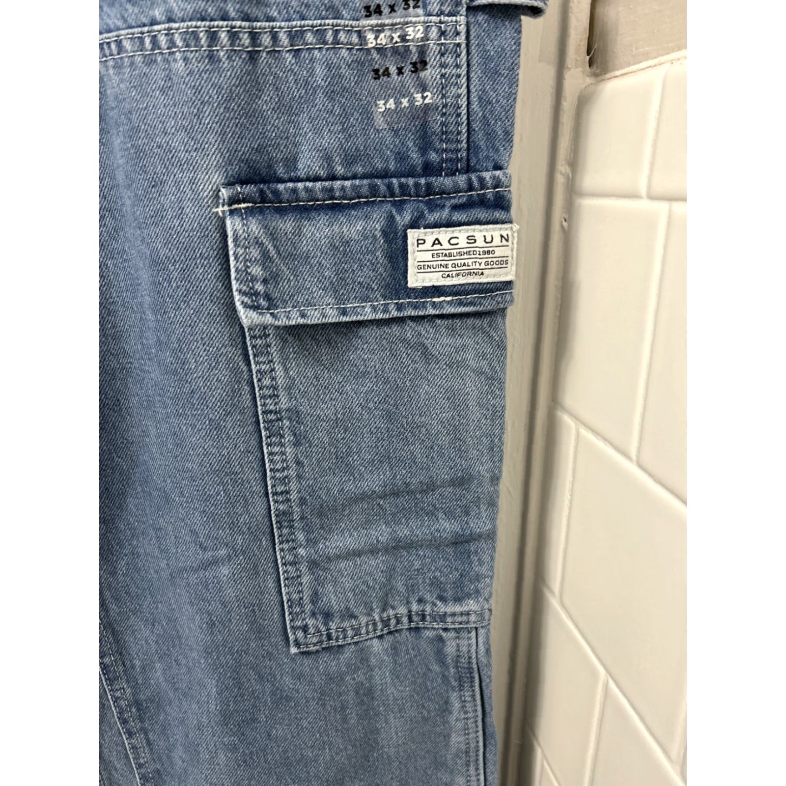 Pacsun VINTAGE PacSun Baggy Jeans Mens 34x32 Blue Cargo Pocket Double Knee NWT 5 MSRP Size US 34 / EU 50 - 4 Thumbnail