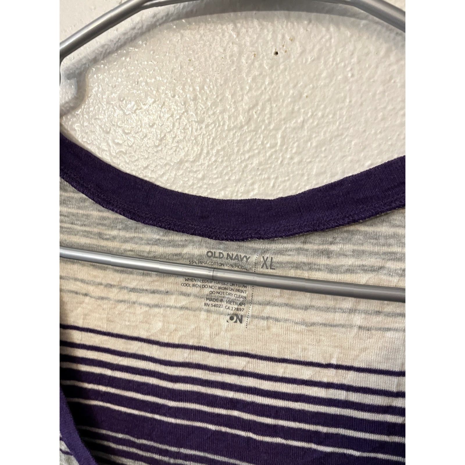 Old Navy Old Navy T Shirt Women XL Cotton Purple Gray Scoop Neck Pullover Long Sleeve Striped Basic Casual Workwear Dress up Size XL / US 12-14 / IT 48-50 - 3 Thumbnail