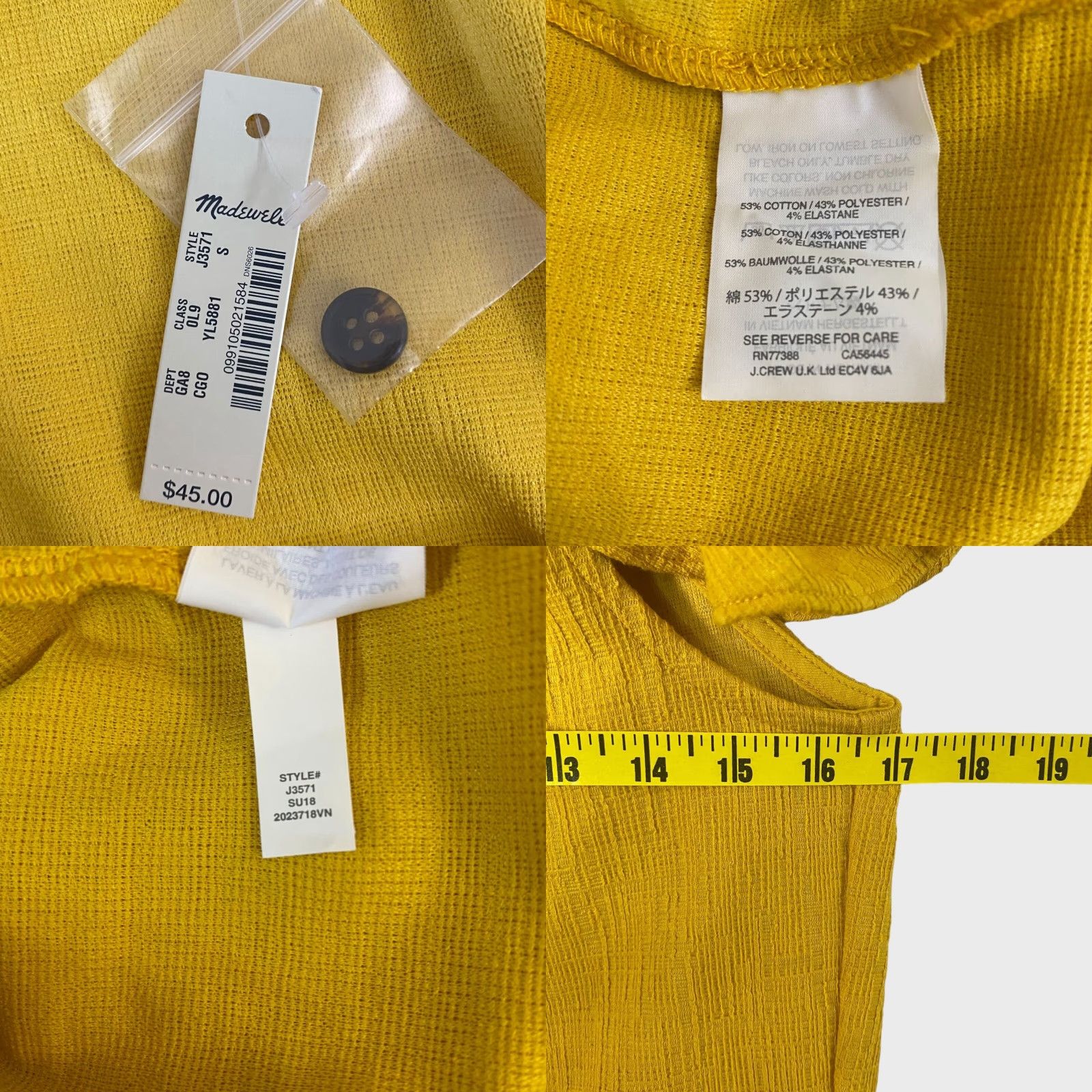 Madewell Madewell Texture & Thread Off The Shoulder Top Yellow Women's Small New Stretch Size S / US 4 / IT 40 - 8 Thumbnail