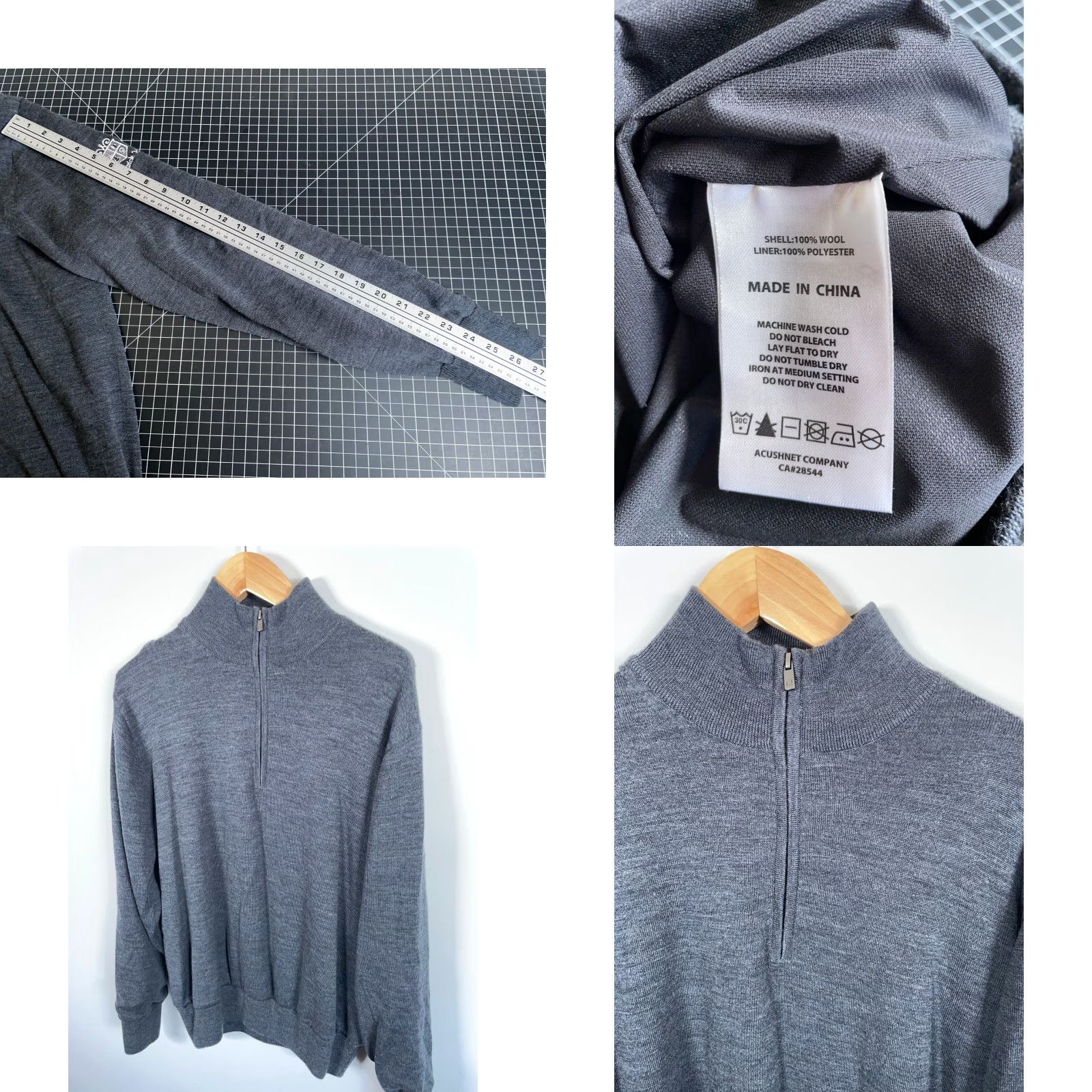 Footjoy FootJoy Wool Sweater Men Large Dark Gray 1/4 Zip Pullover Lined Knit Golf Cardigan Pullover Chalk 90s Retro Style Mens Size US L / EU 52-54 / 3 - 8 Thumbnail