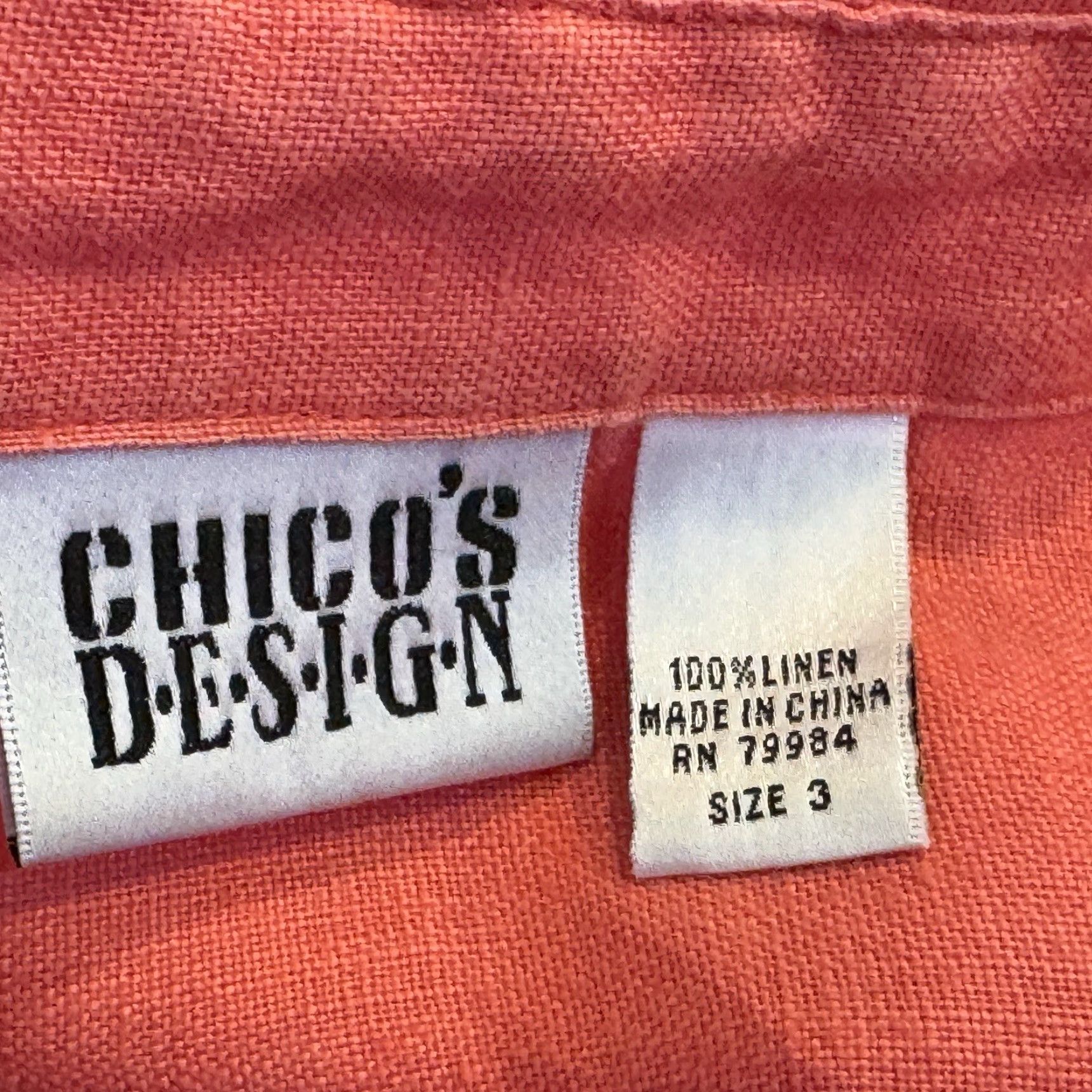 Vintage Chico’s Button-Up Top Women Size 3 Linen Long Sleeve Collared Pocket Salmon Orange II0? Size XS / US 0-2 / IT 36-38 - 7 Thumbnail