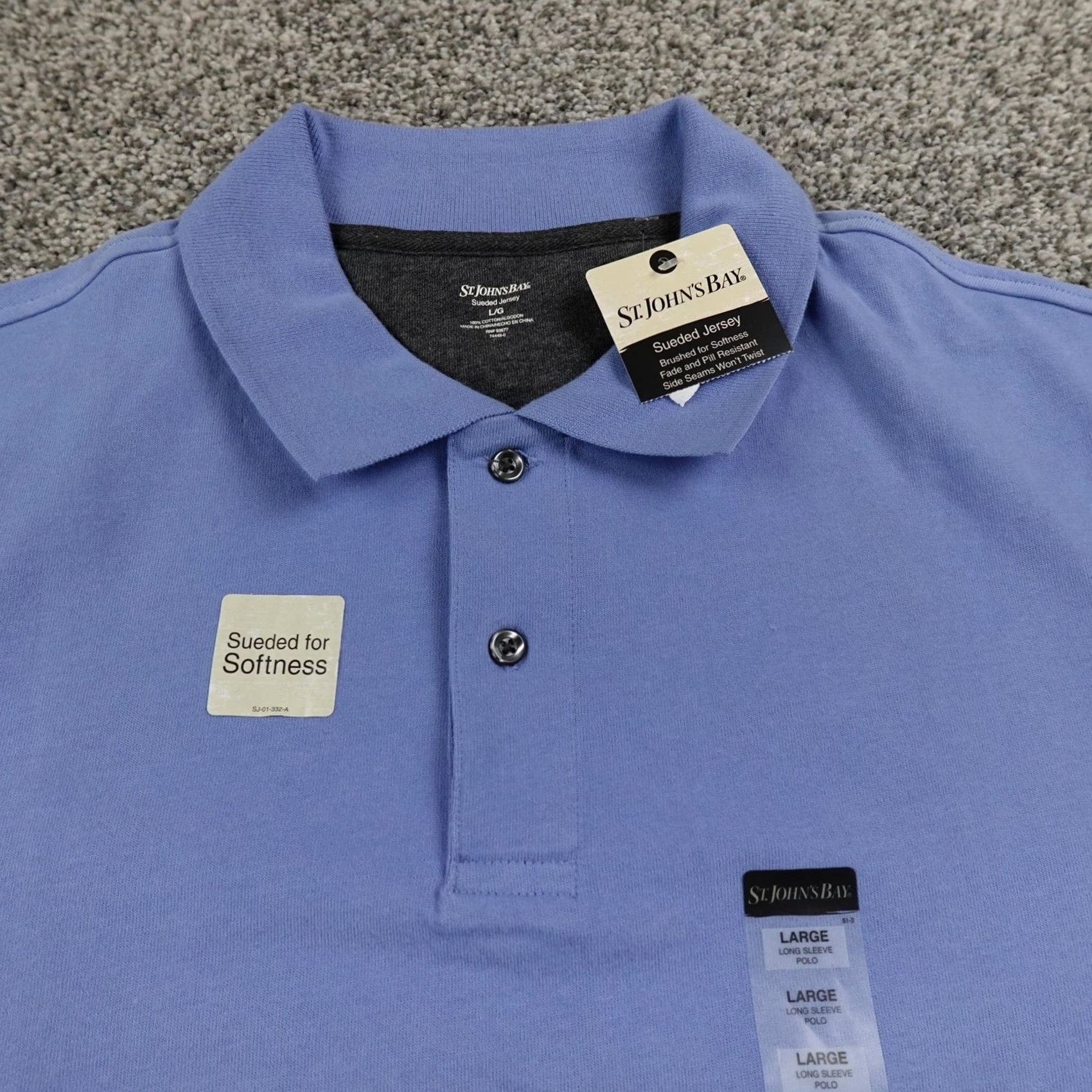 Vintage St. John's Bay Polo Shirt Mens L Blue Sueded Jersey Long Sleeve Golf Preppy Shirt Size US L / EU 52-54 / 3 - 3 Thumbnail
