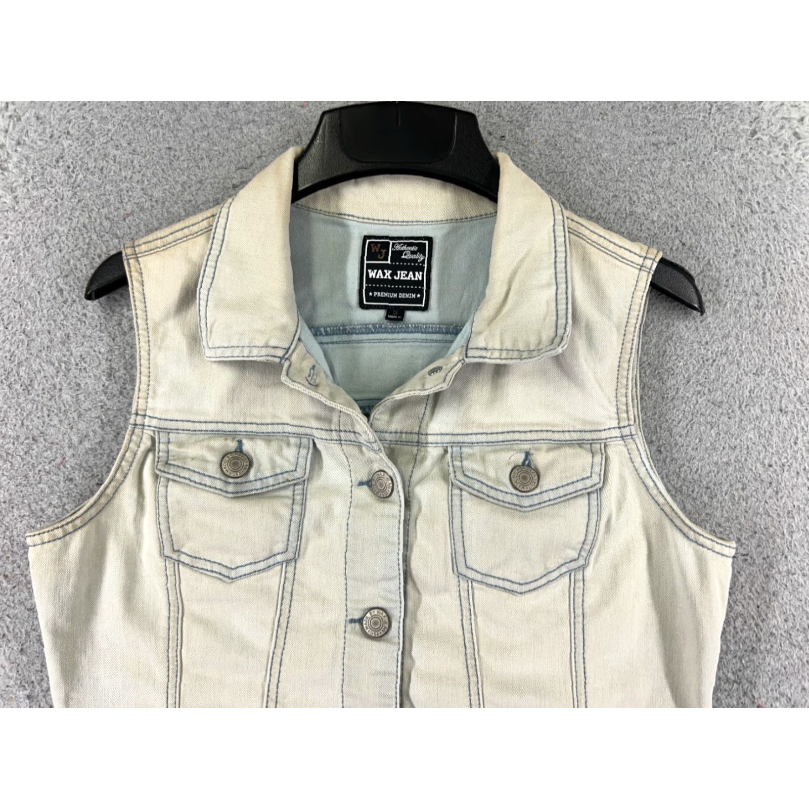 Vintage WAX JEAN Vest Womens Small White Denim Jean Cotton Blend Button Up Pockets Size 28" / US 6 / IT 42 - 4 Thumbnail