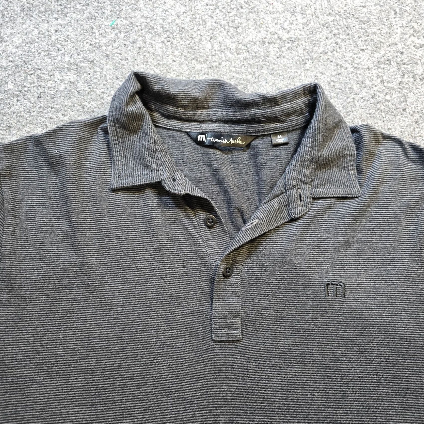 TravisMathew Travis Mathew Shirt Mens Medium Gray Stripe Short Sleeve Performance Golf Casual Polo Shirt Size US M / EU 48-50 / 2 - 2 Thumbnail