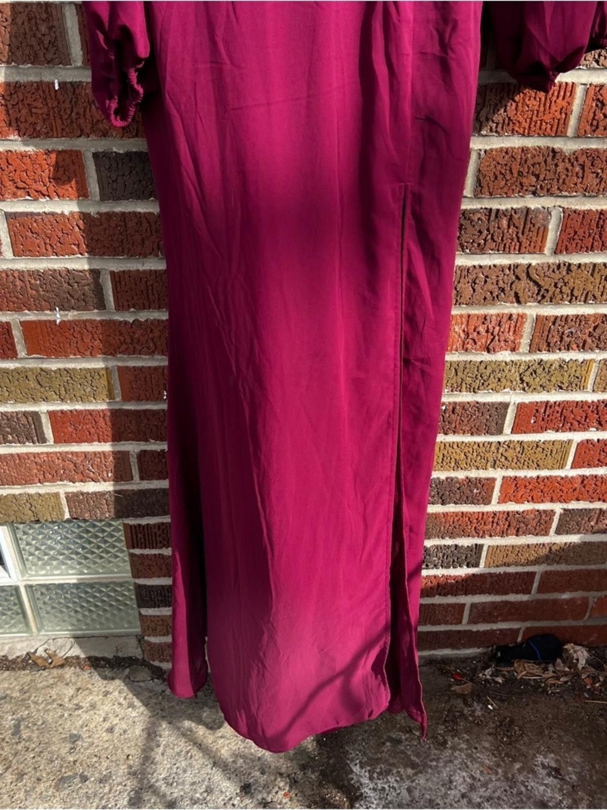 Lulus Lulu’s Dark Burgundy High Neck Open Balloon Sleeve Dress Size M / US 6-8 / IT 42-44 - 3 Thumbnail