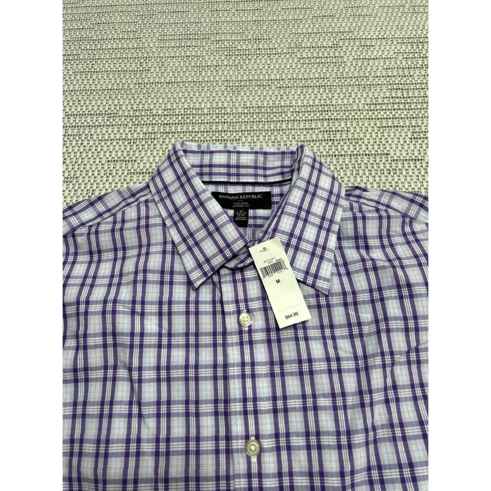Banana Republic Banana Republic Dress Shirt Mens Medium Purple Plaid Classic Fit Non Iron New Shirt M Purple Banana Republic Mens Classic Fit Non-Iron Dress Shirt Size 40R - 3 Thumbnail