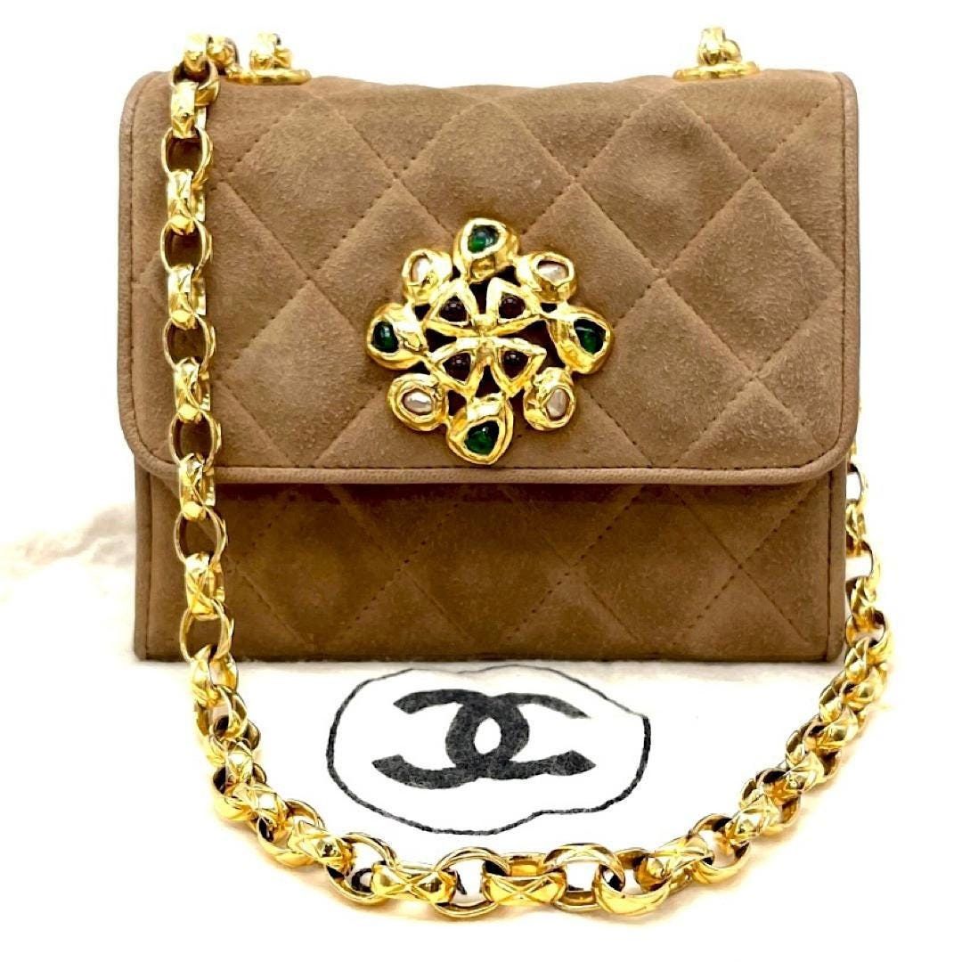Chanel Vintage CHANEL beige brown genuine suede chain bag, gripoix Size ONE SIZE - 1 Thumbnail