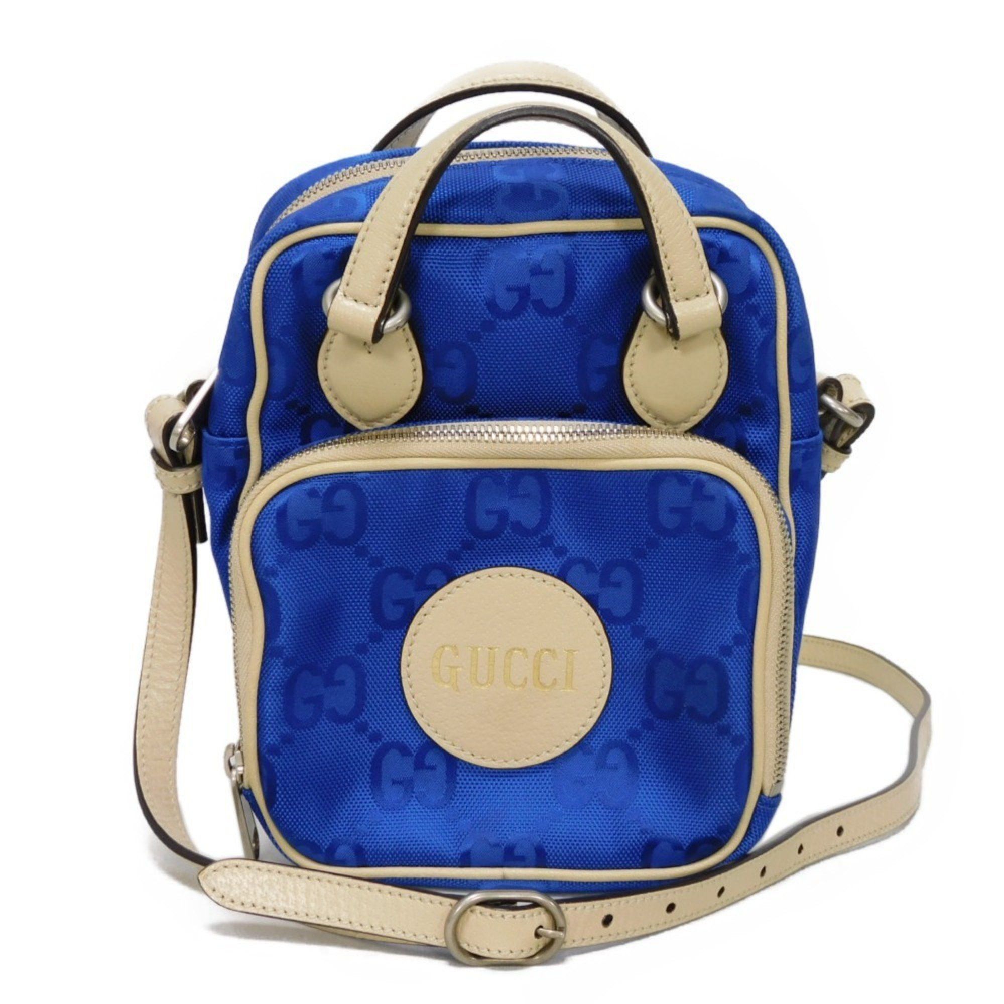 Gucci Shoulder Bag Off The Grid Crossbody Foil Double G Ivory Handbag GG Nylon Blue 625850 Men's Women's