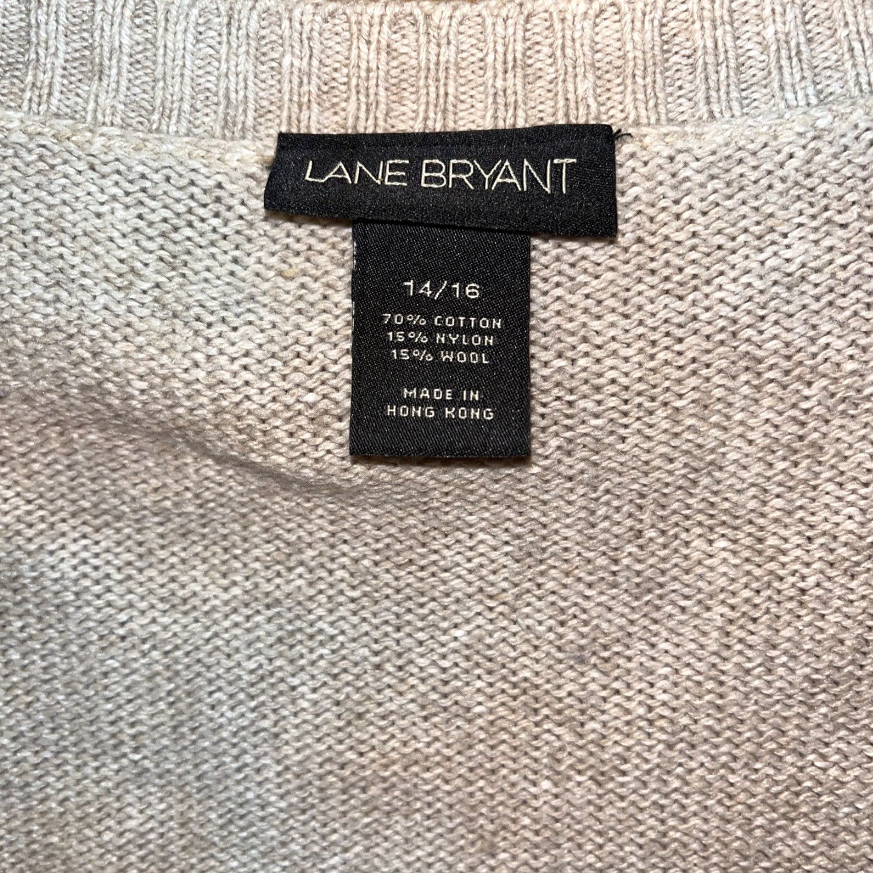 Vintage Lane Bryant Sweater Cardigan Open Short Sleeve 14 16 Oatmeal Beige Tie String Women Regular Knit Cotton Wool Nylon Size XL / US 12-14 / IT 48-50 - 3 Thumbnail