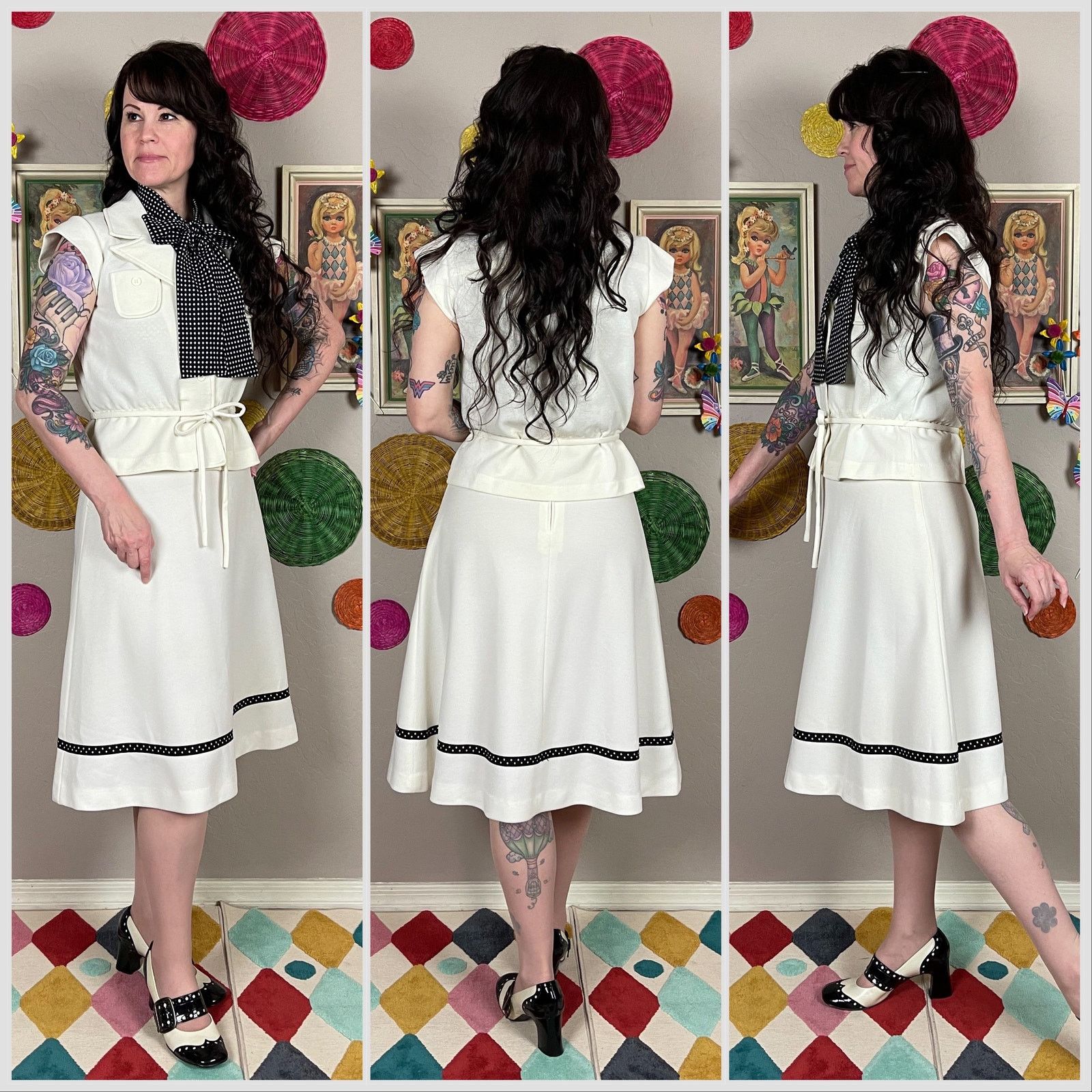 Vintage Vintage 1970s 3-Piece Jacket Blouse and Skirt Set Size 26" / US 2 / IT 38 - 2 Thumbnail