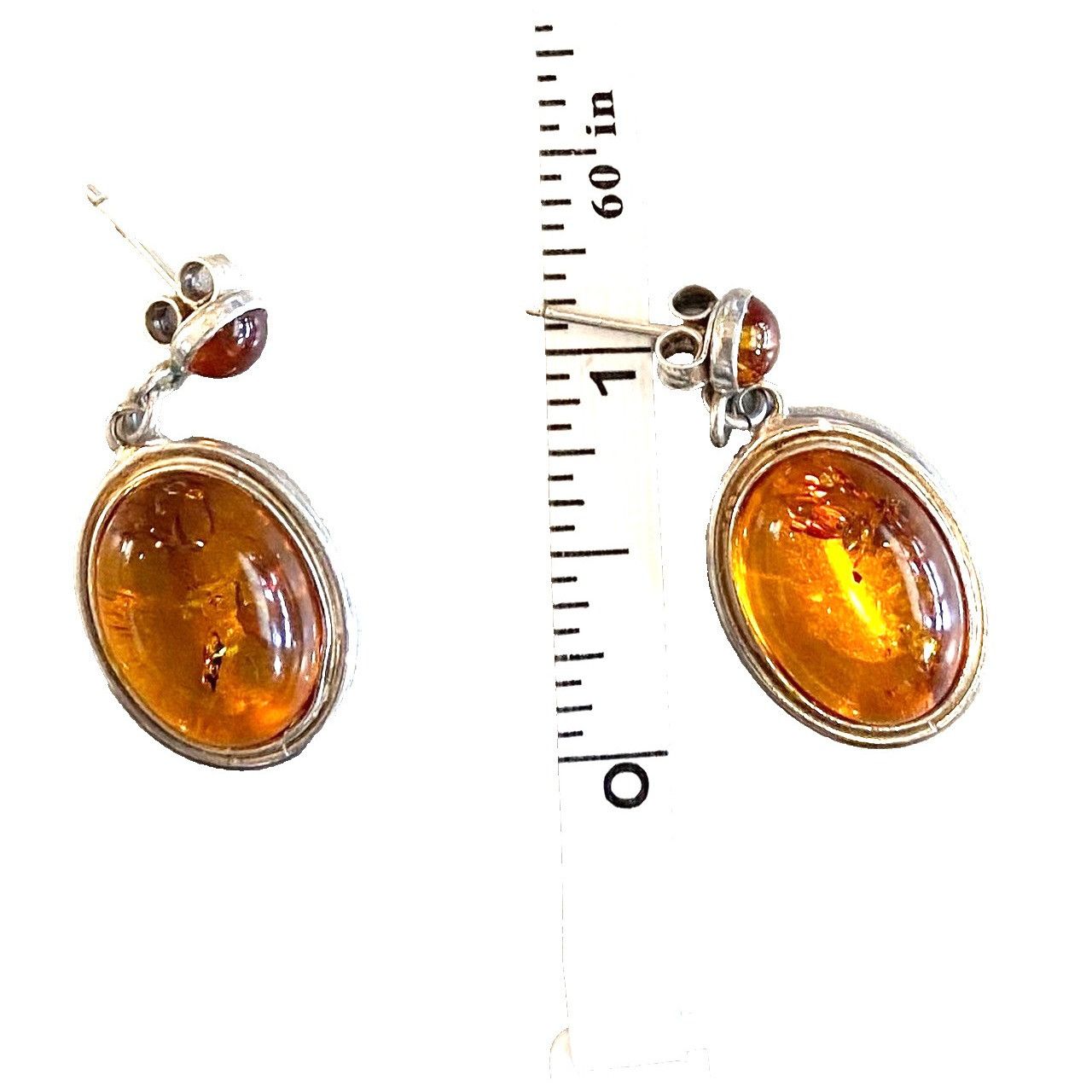 Other Silver Sterling 925 Oval Amber Dangle Drop Earrings Stud Bac Size ONE SIZE - 5 Thumbnail