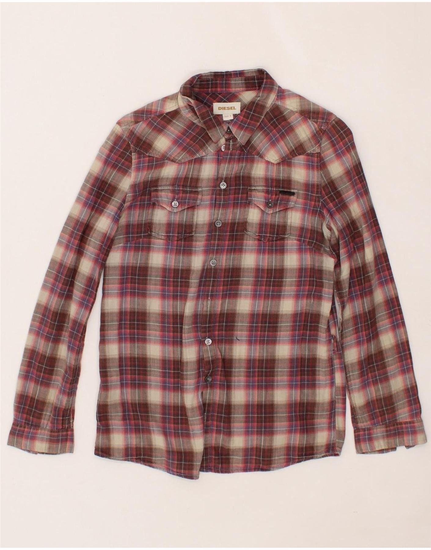Diesel Boys Shirt 14-15 Years Small Maroon Check Size L / US 10 / IT 46 - 1 Thumbnail