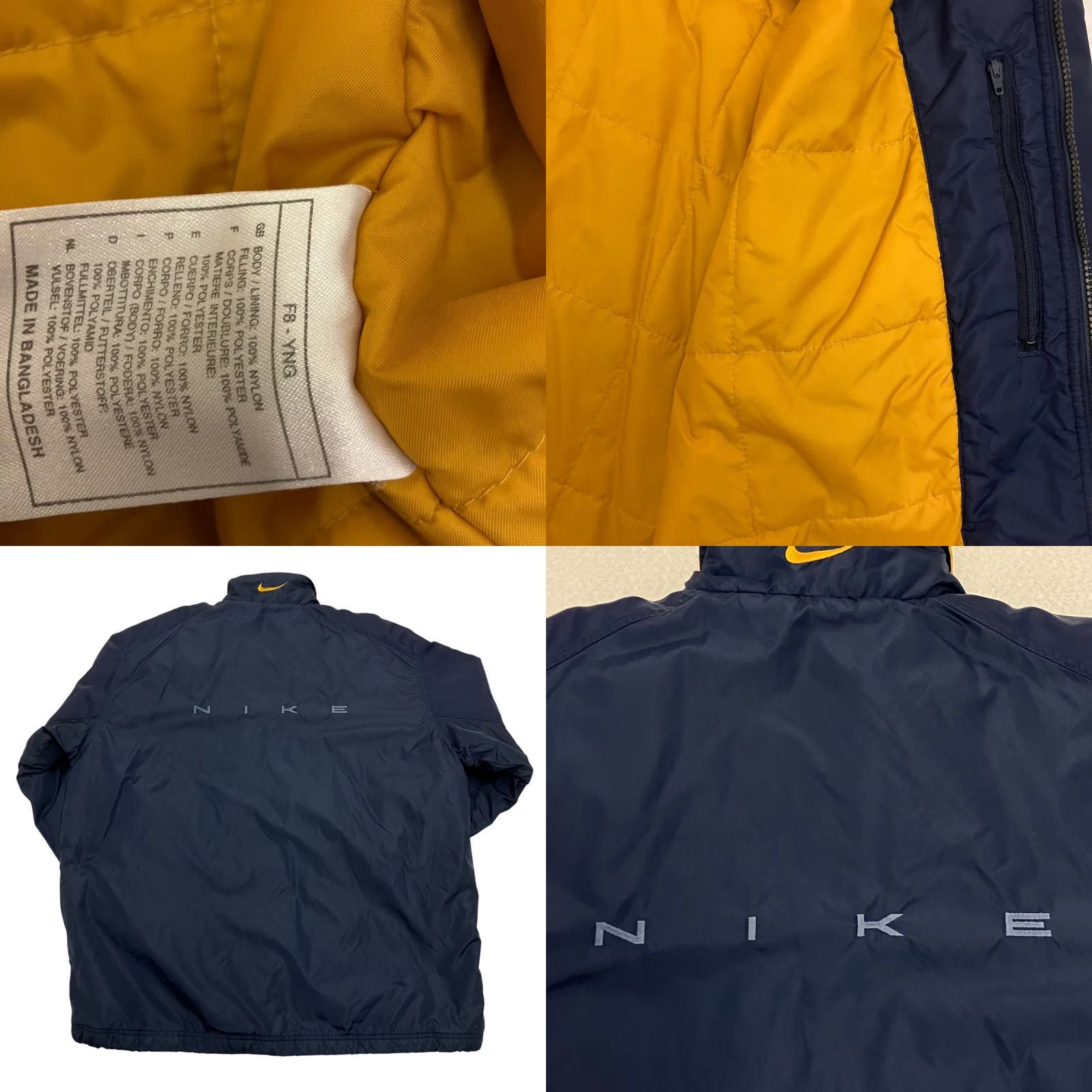 Nike VINTAGE Nike Padded Jacket Mens XL Navy Blue Yellow Spell Out Swoosh Coat Size US XL / EU 56 / 4 - 8 Thumbnail