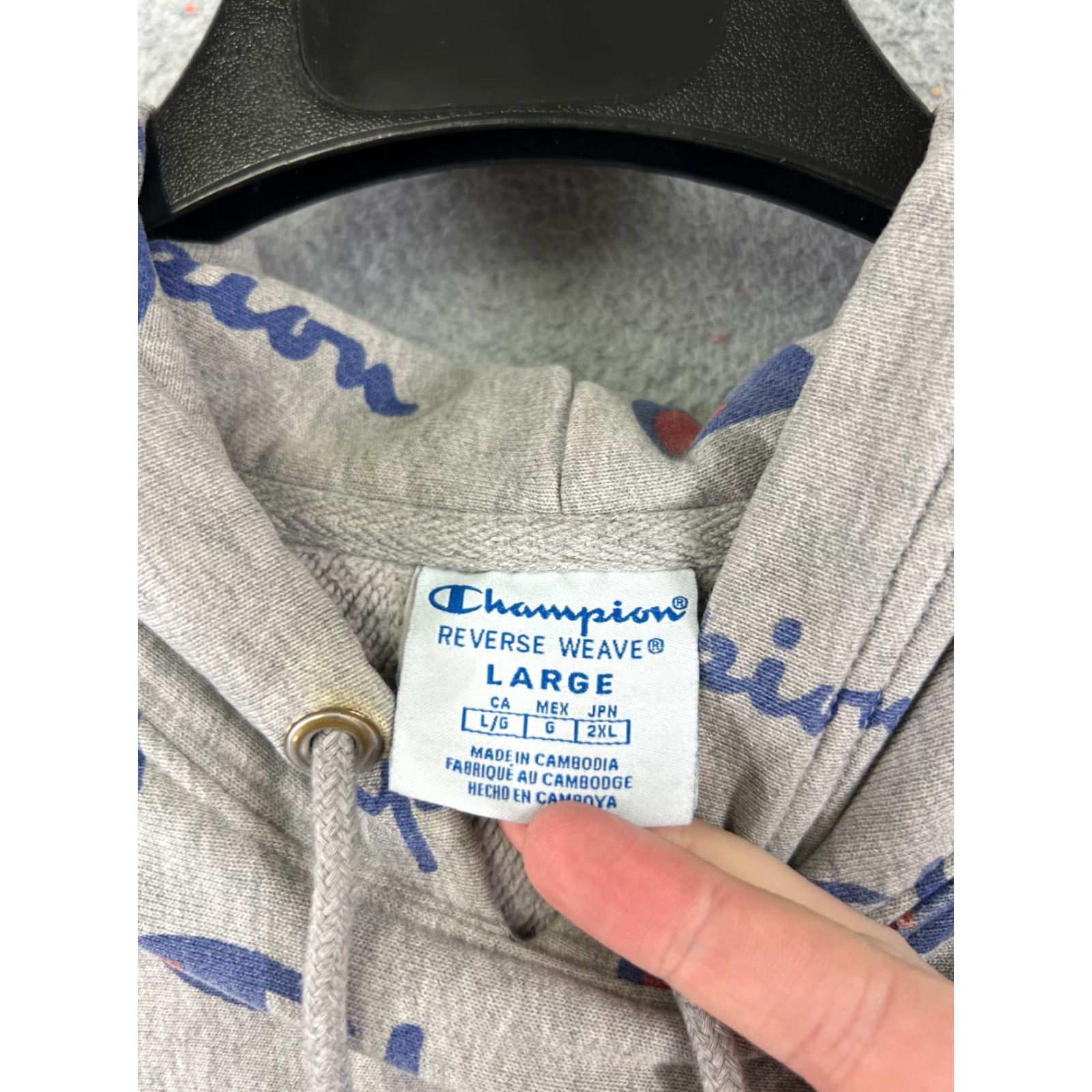 Champion Champion Hoodie Mens Large Gray All Over Print Pockets Zip Full Zip Cotton Polyester Jersey Logo __ Size US L / EU 52-54 / 3 - 7 Thumbnail
