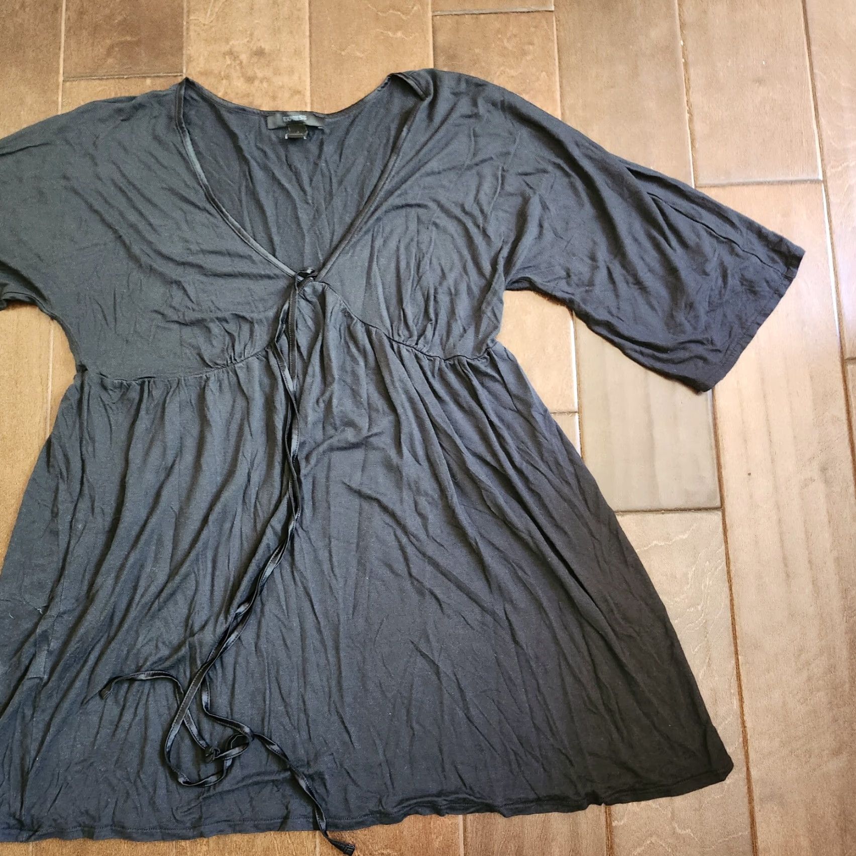 Express Express Women's Black V-Neck 3/4 Sleeve Dress L Midi Solid Rayon Pullover Black Women Dress Size L / US 10 / IT 46 - 4 Thumbnail