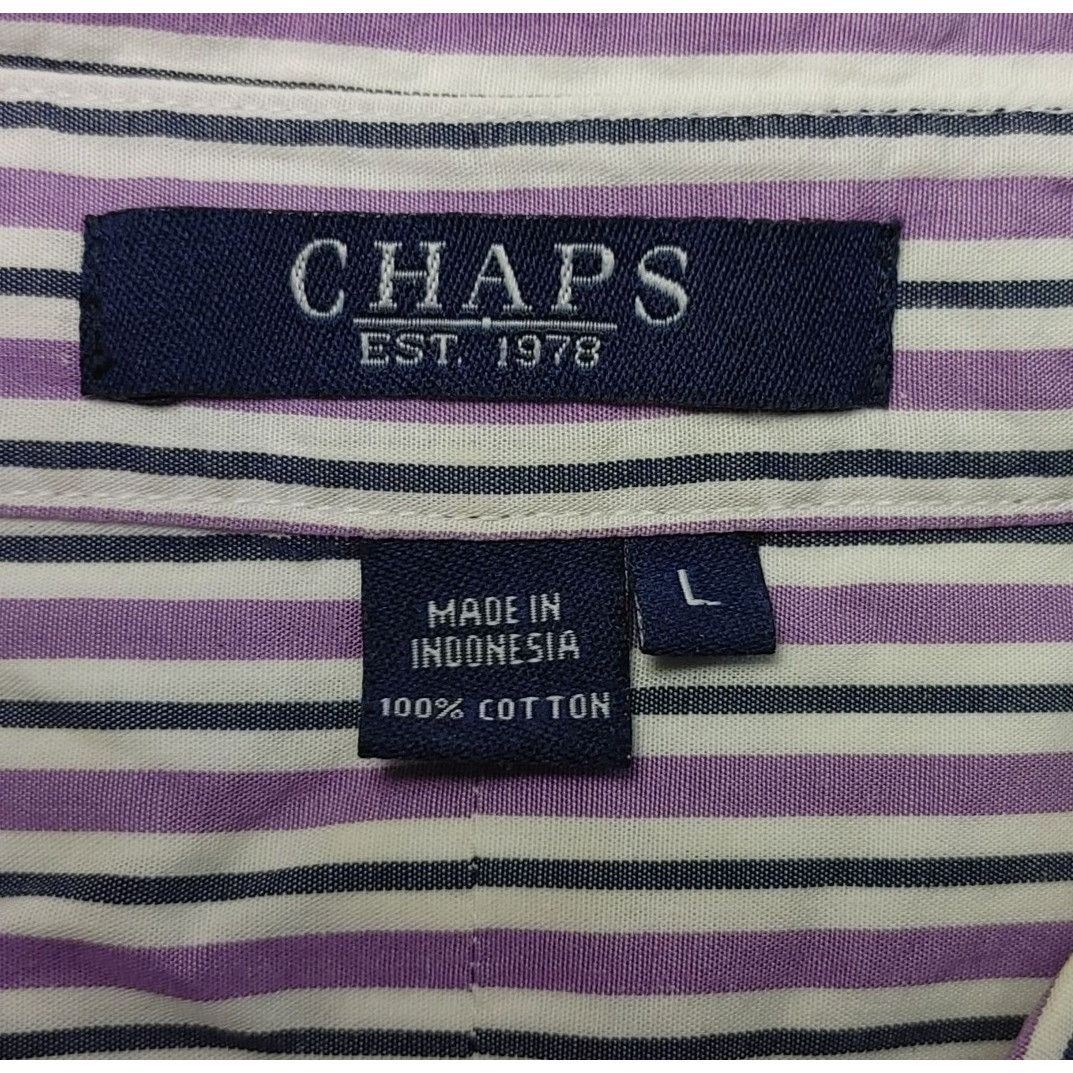 Chaps Chaps Women's White/Purple Stripped Plaid Long Sleeve Button Size L / US 10 / IT 46 - 3 Thumbnail