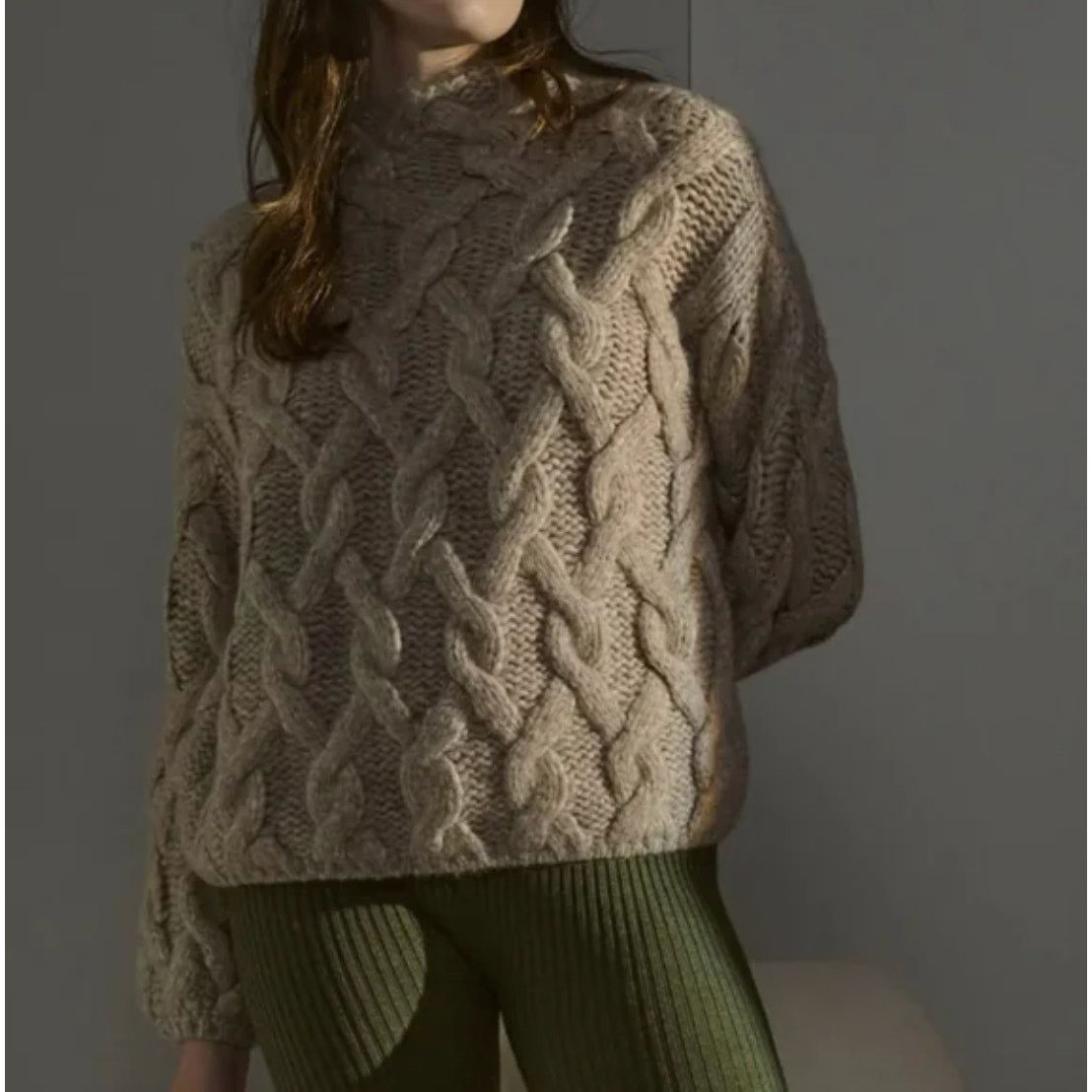image of Lunya Lofty Wool Cable Pullover Dally Oat Xs/s in Cream, Women's (Size Small)