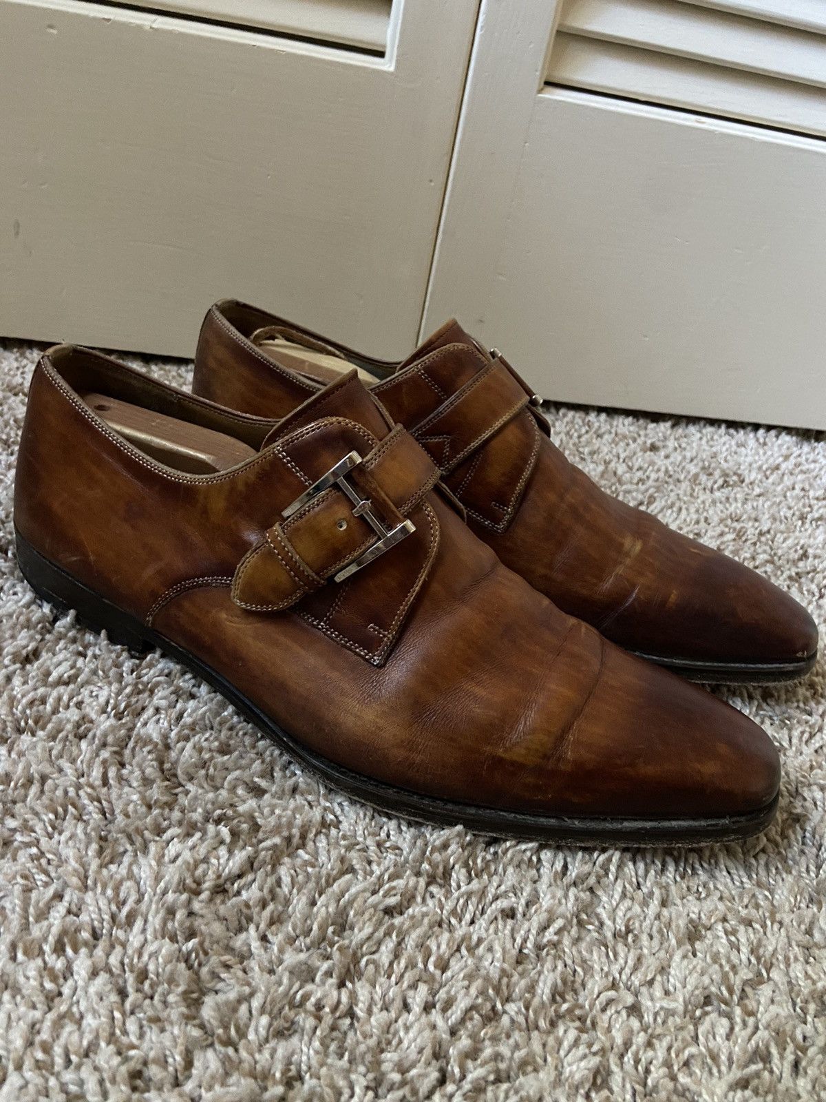 Magnanni Marco Brown Leather Monk Strap Dress Shoes