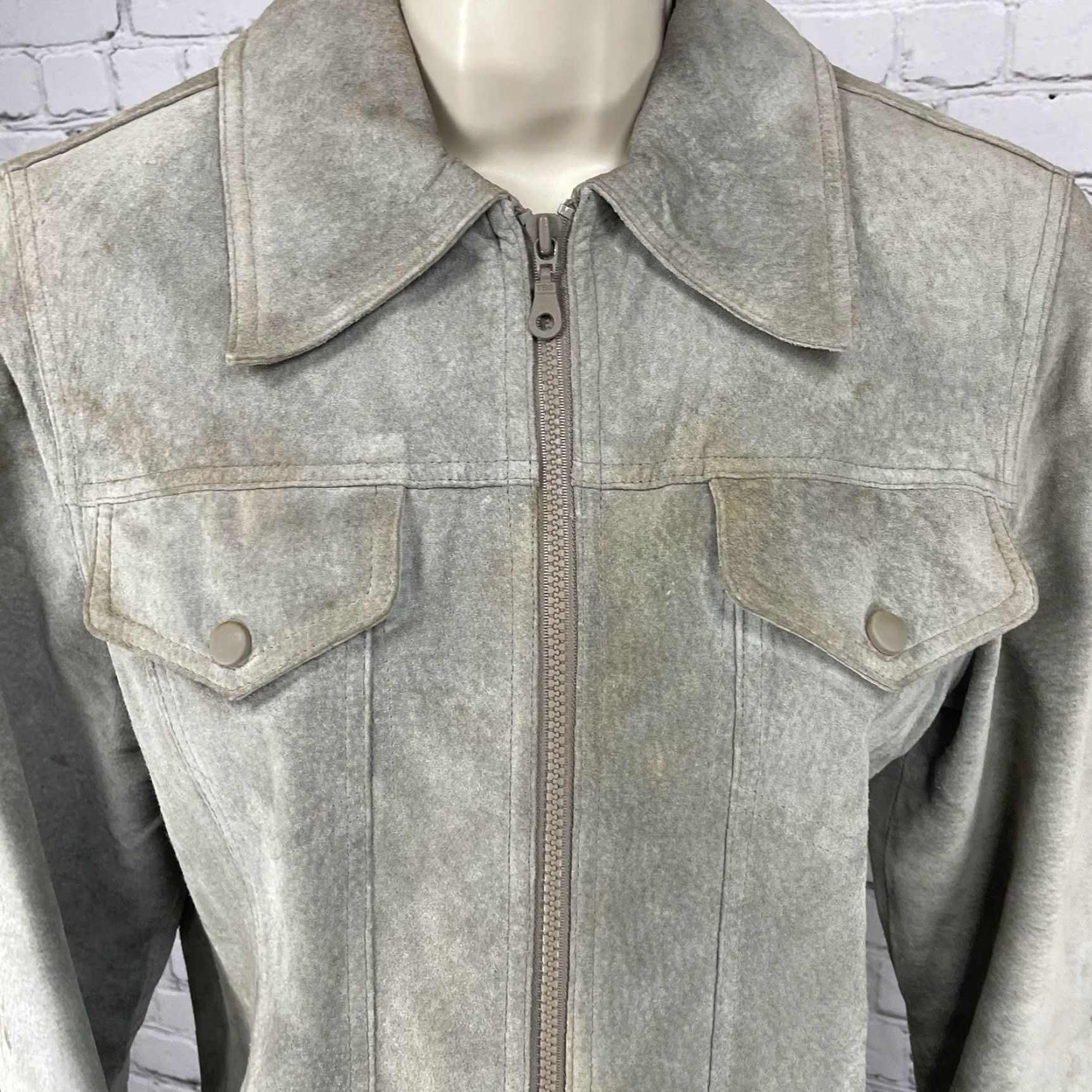 Express VINTAGE Express Gray Genuine Suede Satin Lined Zipped Jacket M Womens Size M / US 6-8 / IT 42-44 - 6 Thumbnail