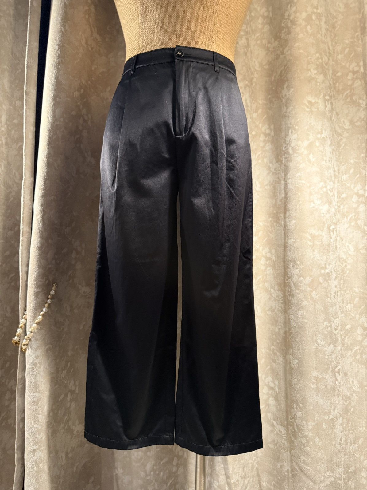 Asos Chic Black Satin Wide-Leg Pants – Elegant & Edgy Size US 29 - 1 Thumbnail