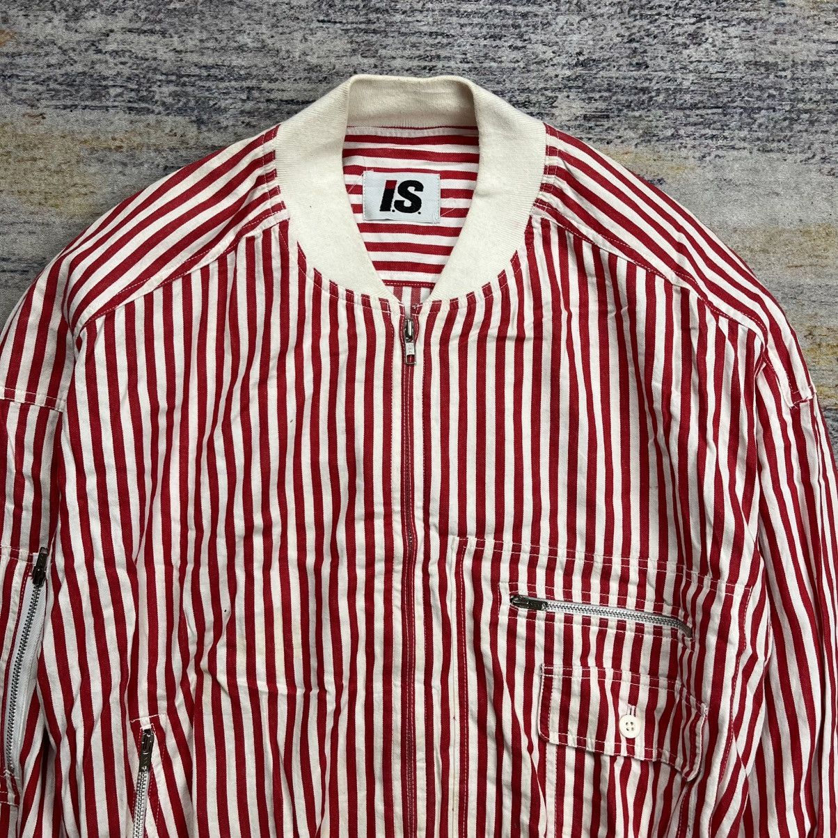 Issey Miyake Vintage 90s Issey miyake stripe red bomber jacket Size US M / EU 48-50 / 2 - 3 Thumbnail