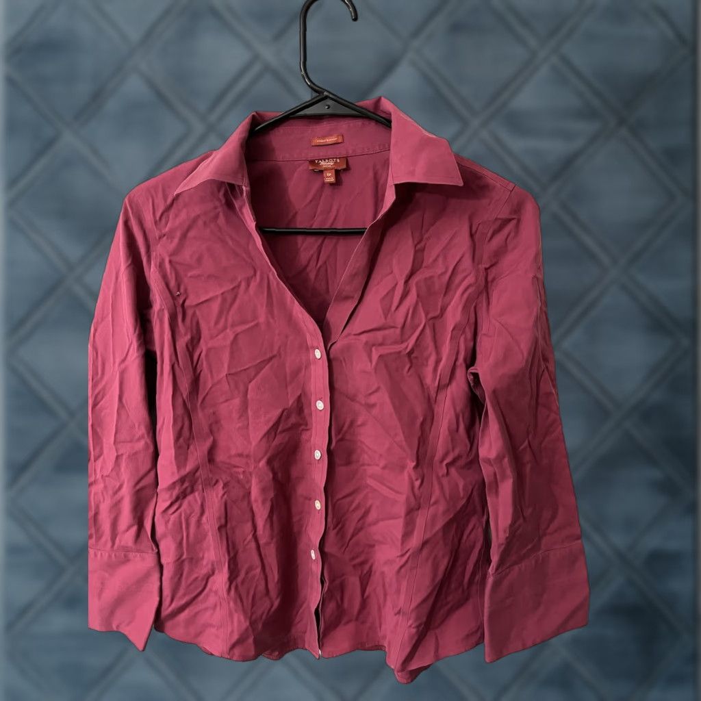 Talbots VINTAGE Talbots Haberdashery Petites Stretch Sateen Pink Button Front Shirt Blouse Sz 6P Size M / US 6-8 / IT 42-44 - 1 Thumbnail