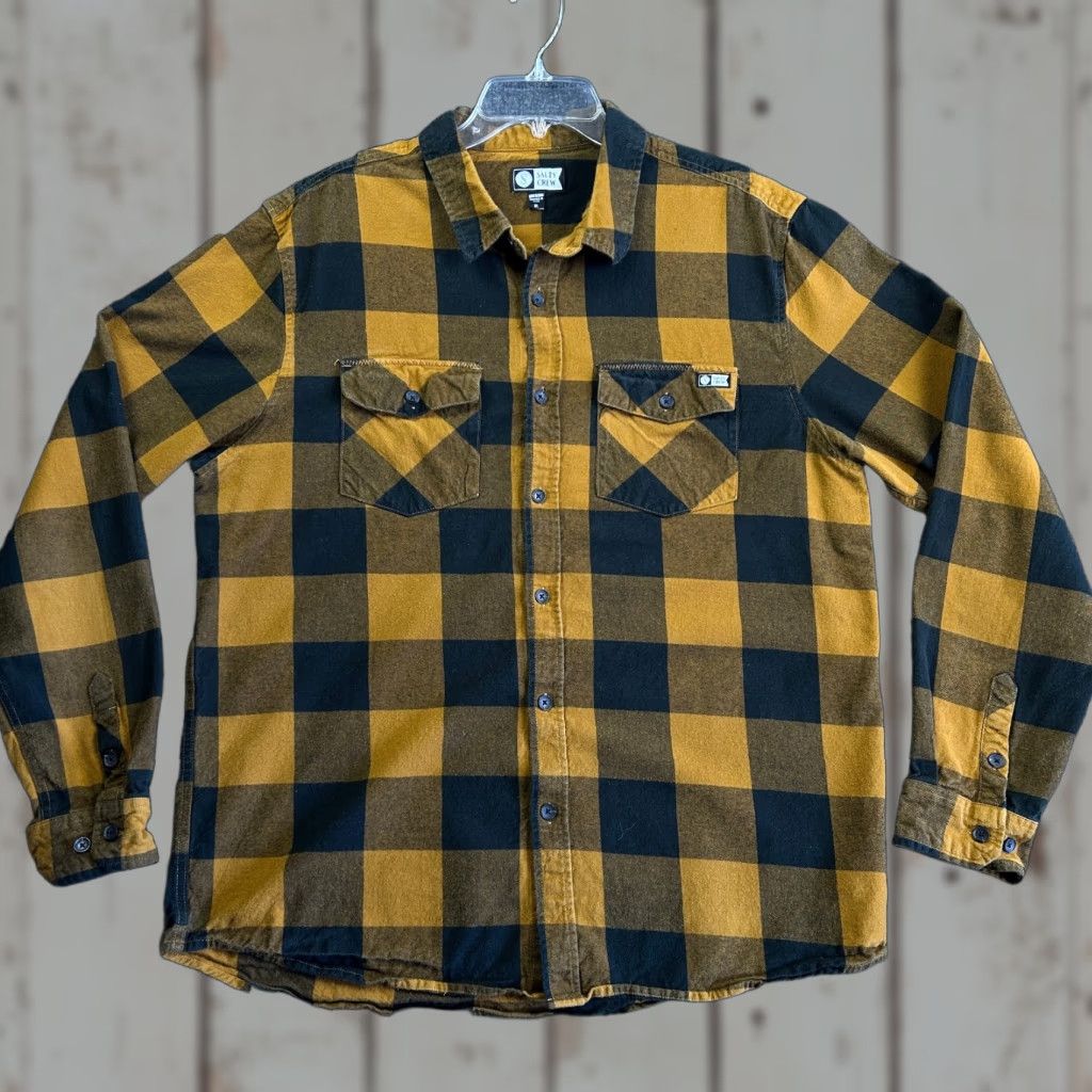 Vintage Salty Crew Flannel Shirt Orange Buffalo Plaid XL Button-Up Outdoor Mens Size US XL / EU 56 / 4 - 1 Thumbnail