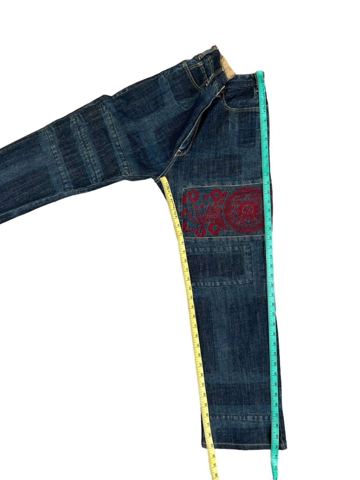 Vintage Japan Brand Etienne Ozeki Patchwork Embroidery Denim Jeans Size US 30 / EU 46 - 5 Thumbnail