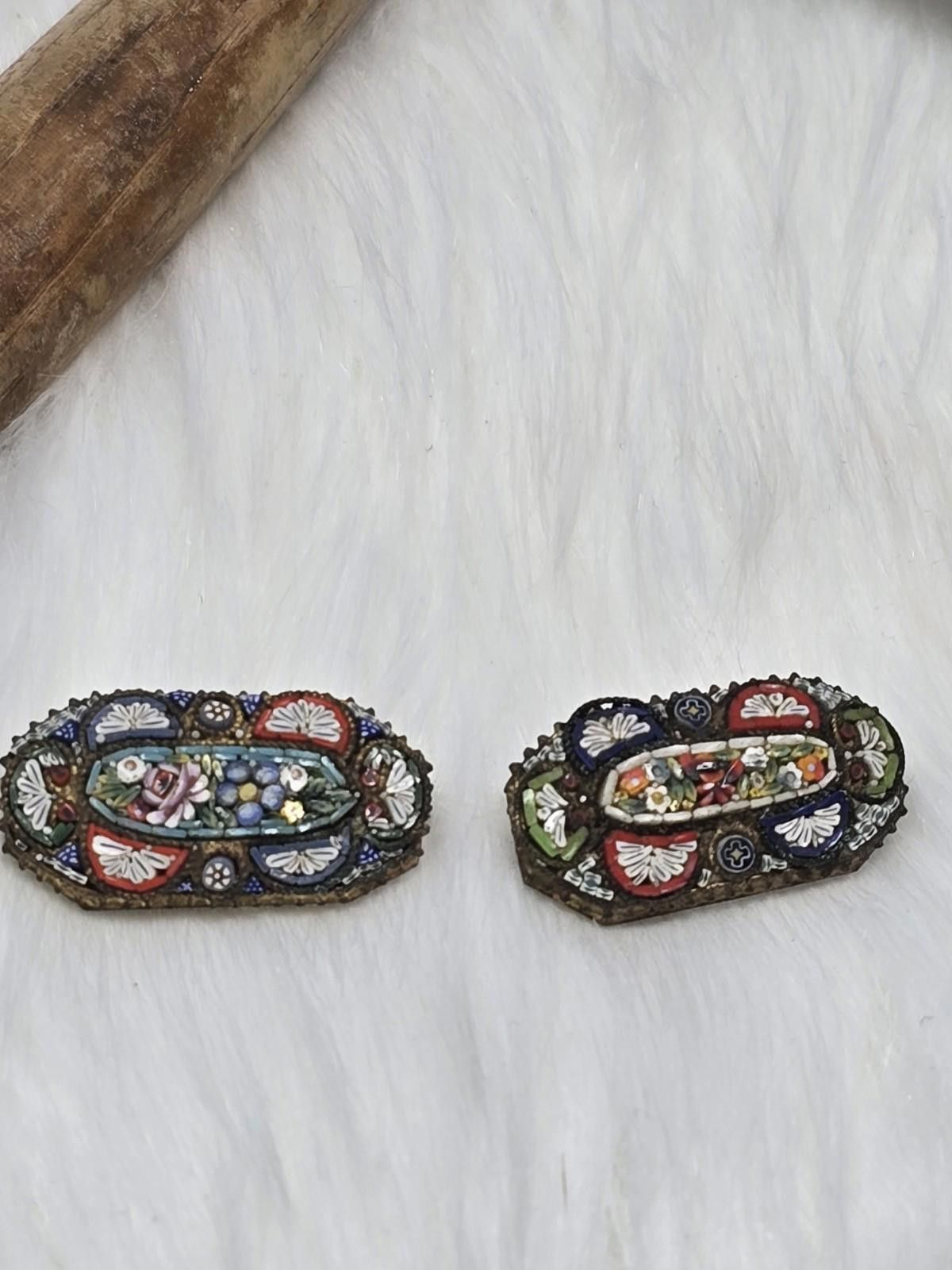 Antique Rivet Pair Antique Italian Micro Mosaic Floral Brooches Pins Size ONE SIZE - 9 Thumbnail