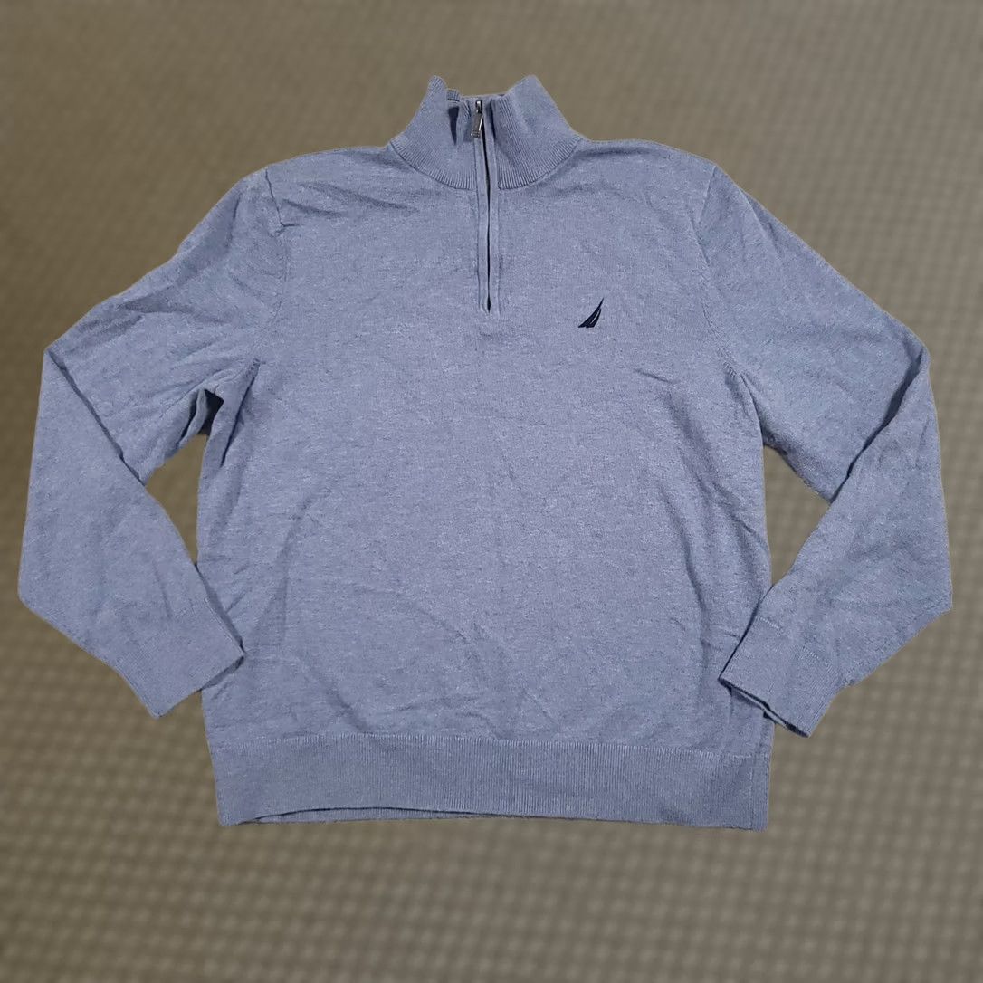 Nautica Nautica 1/4 Zip Pullover Sweater Mens Medium Light Blue Knit Slim Mock Neck Size US M / EU 48-50 / 2 - 1 Thumbnail